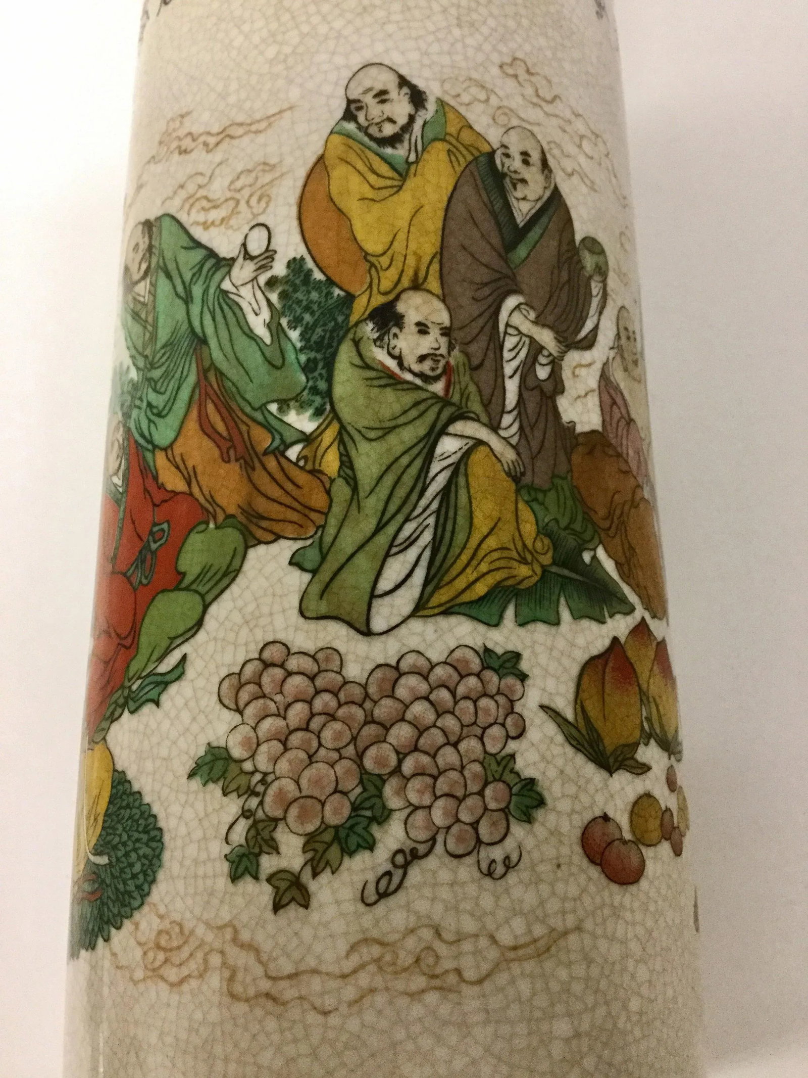 1970s Vintage Chinese Porcelain Cylindrical Hand Painted Vessel - 12