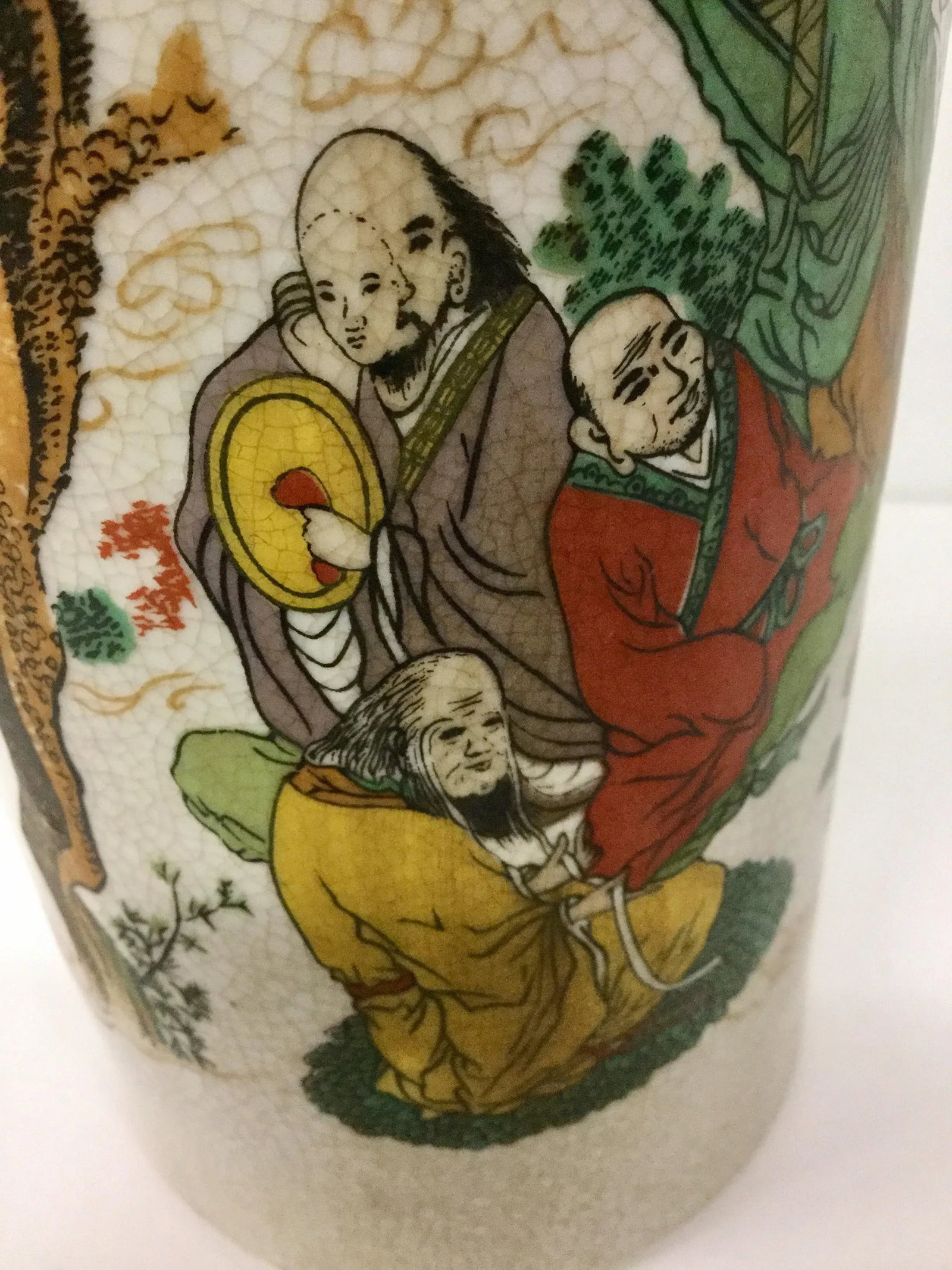 1970s Vintage Chinese Porcelain Cylindrical Hand Painted Vessel - 5