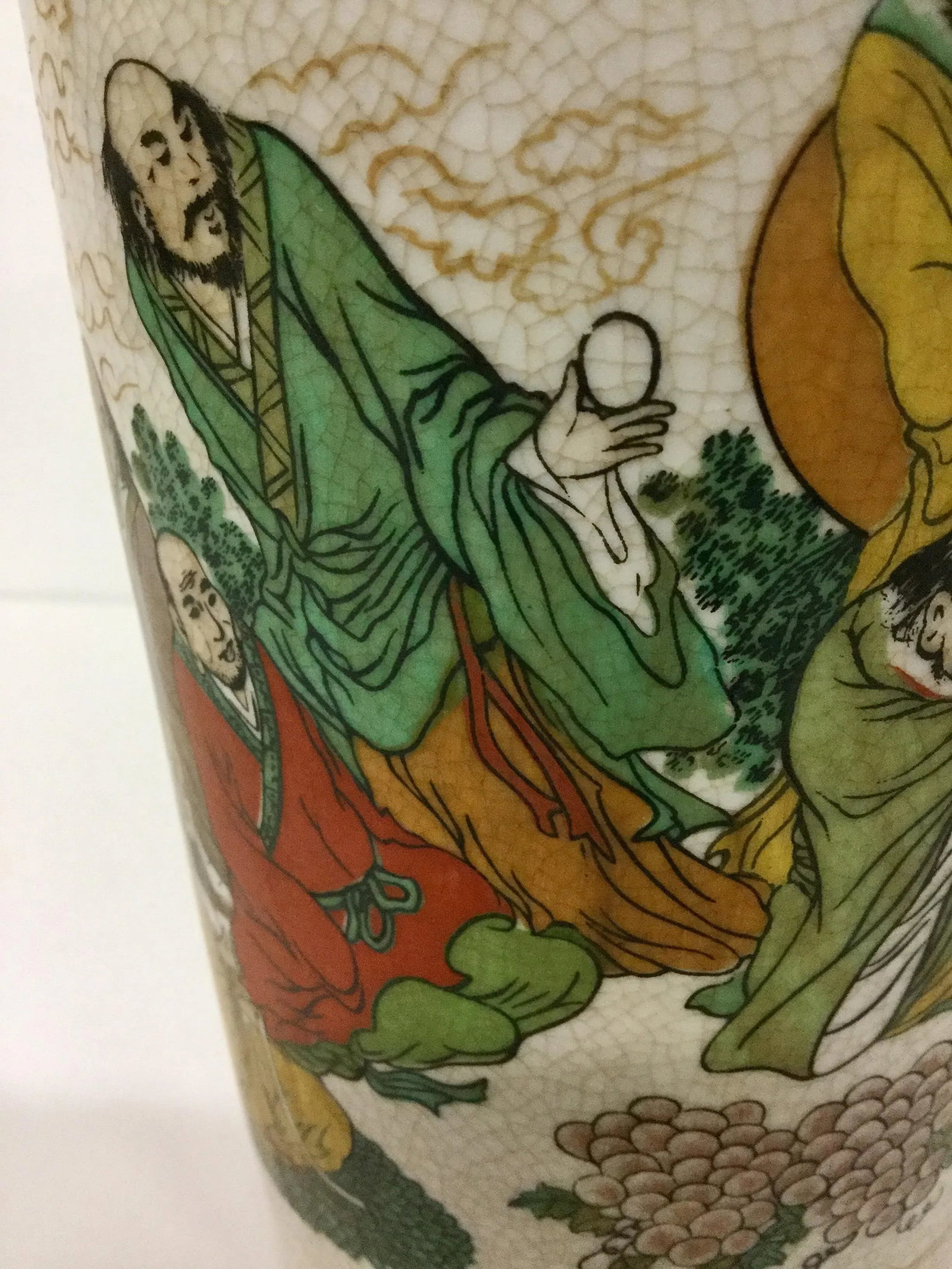 1970s Vintage Chinese Porcelain Cylindrical Hand Painted Vessel - 6