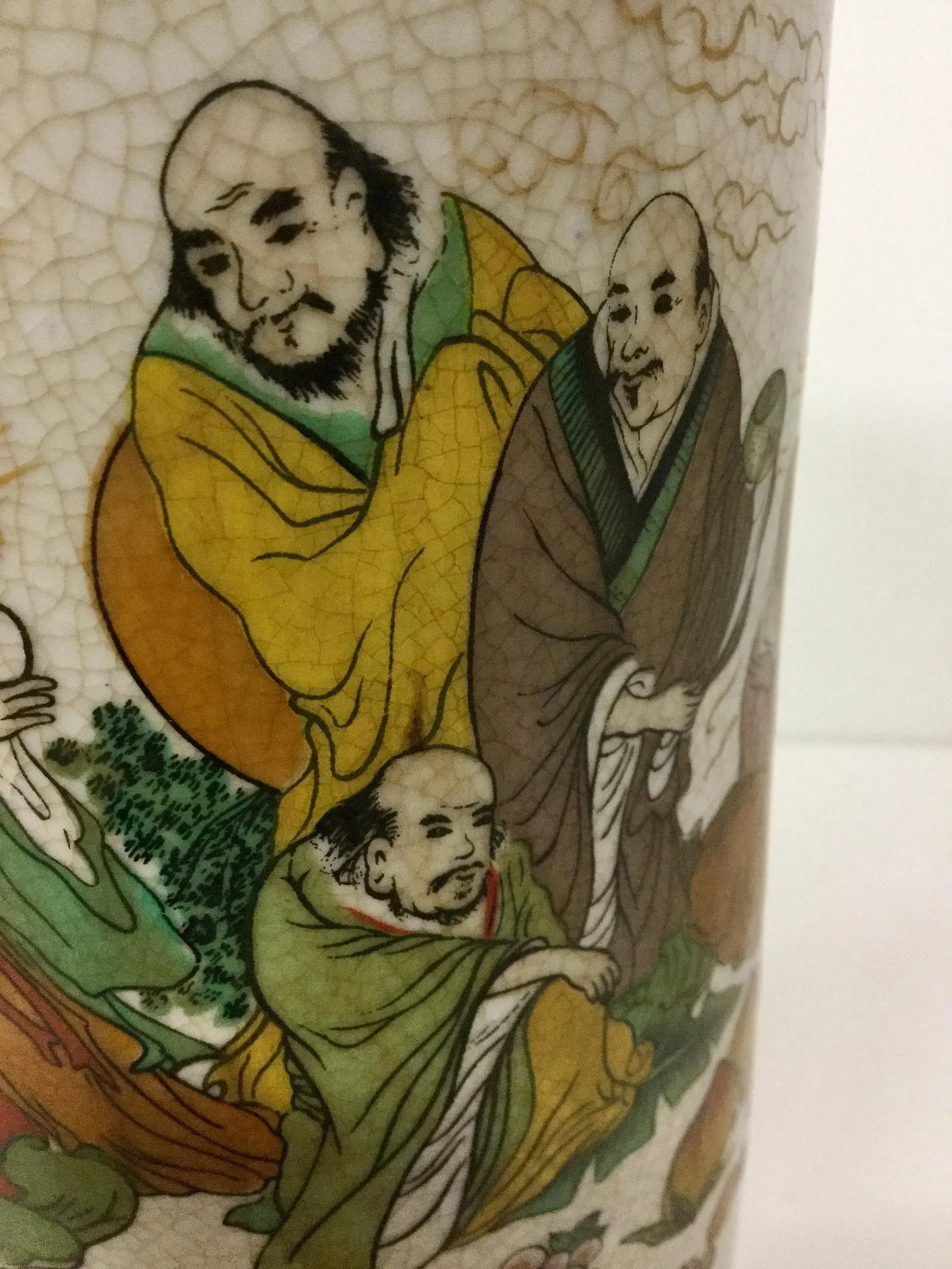 1970s Vintage Chinese Porcelain Cylindrical Hand Painted Vessel - 7