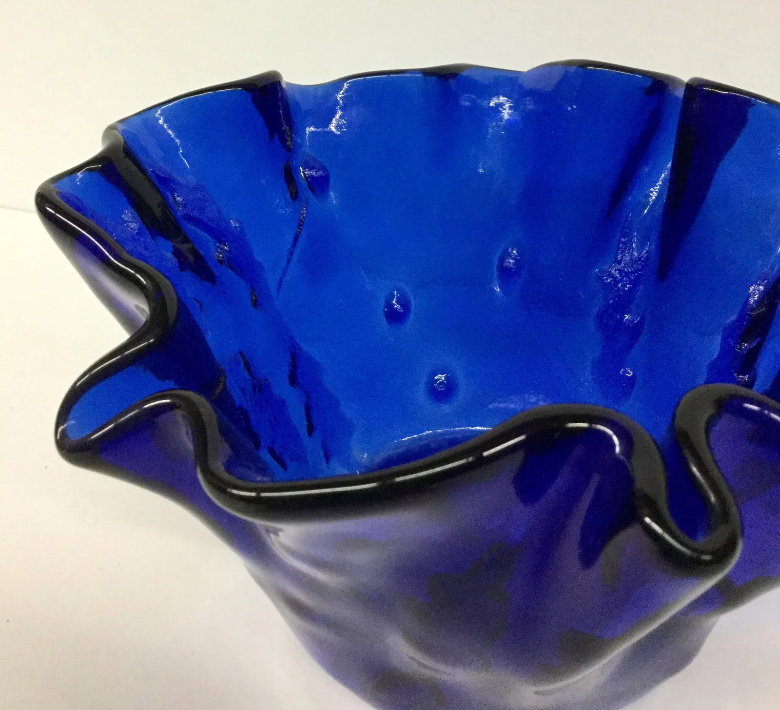 Vintage Cobalt Glass Ruffled Vase - 10