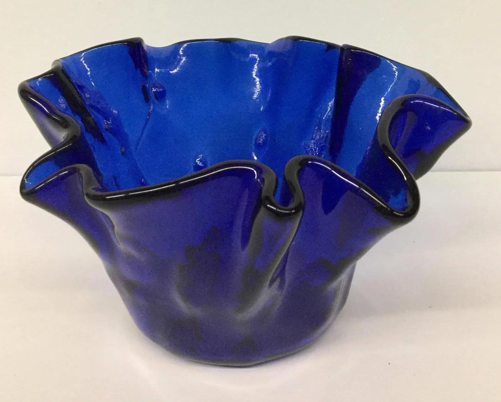 Vintage Cobalt Glass Ruffled Vase - 11