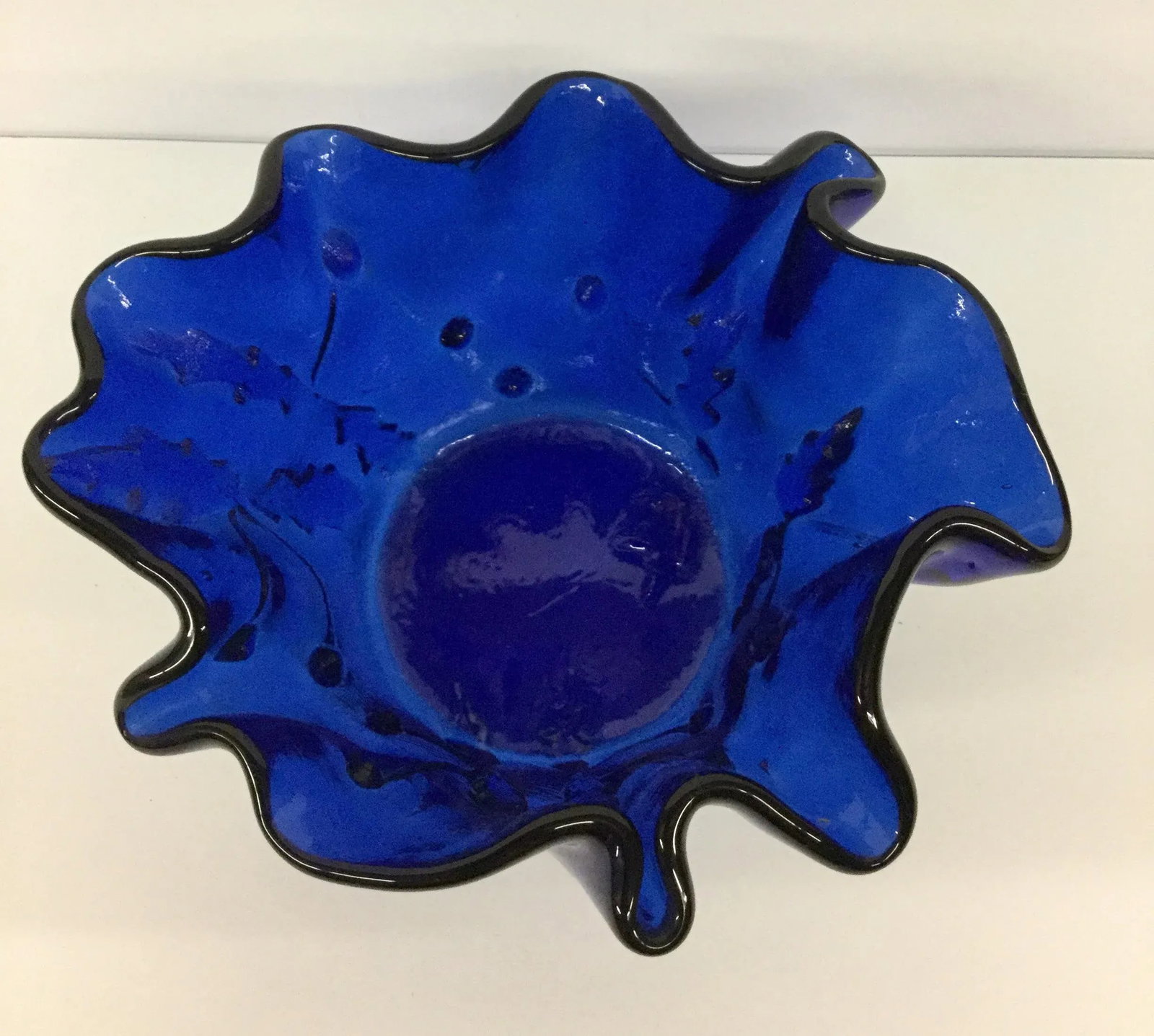 Vintage Cobalt Glass Ruffled Vase - 3