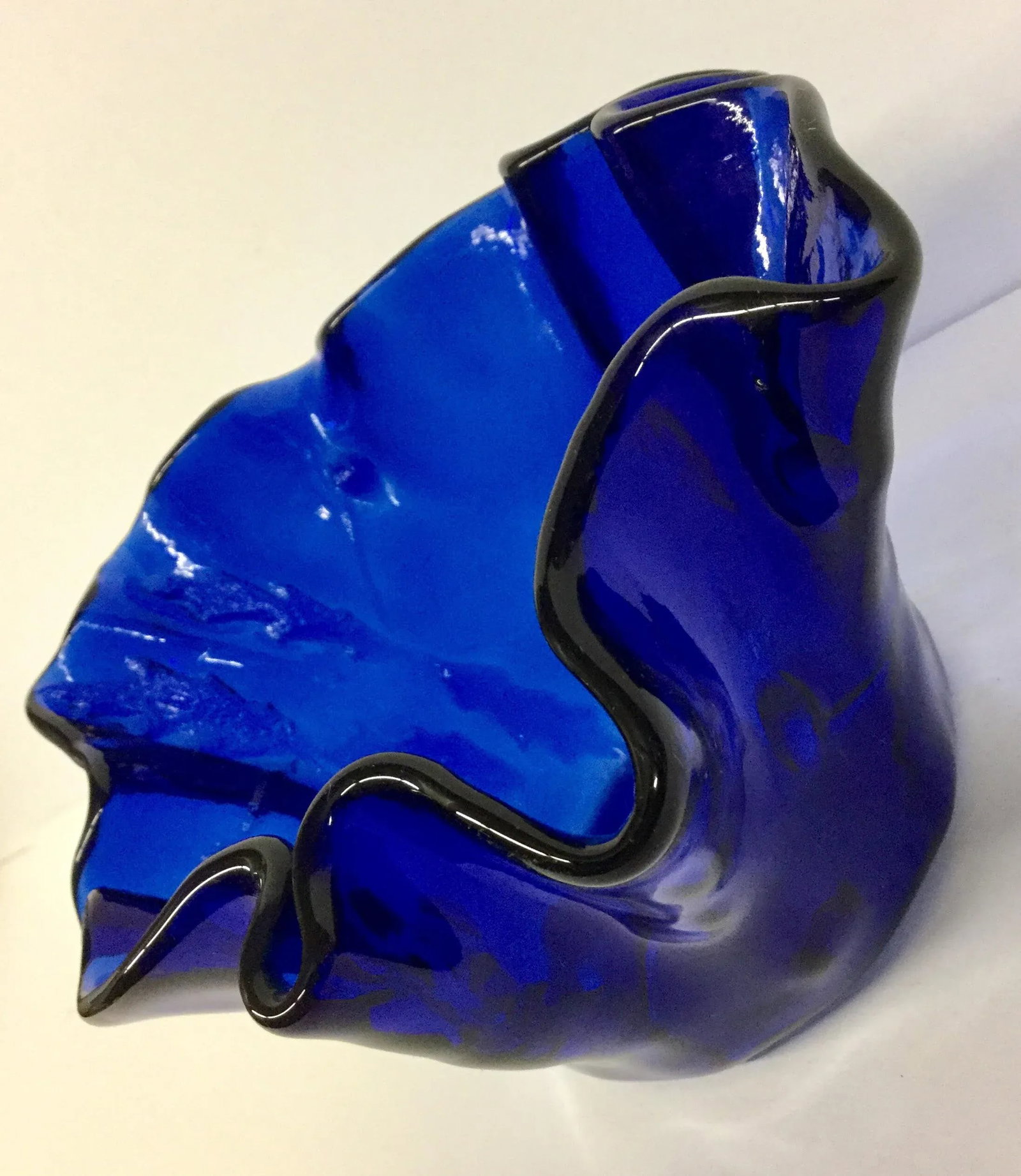 Vintage Cobalt Glass Ruffled Vase - 5