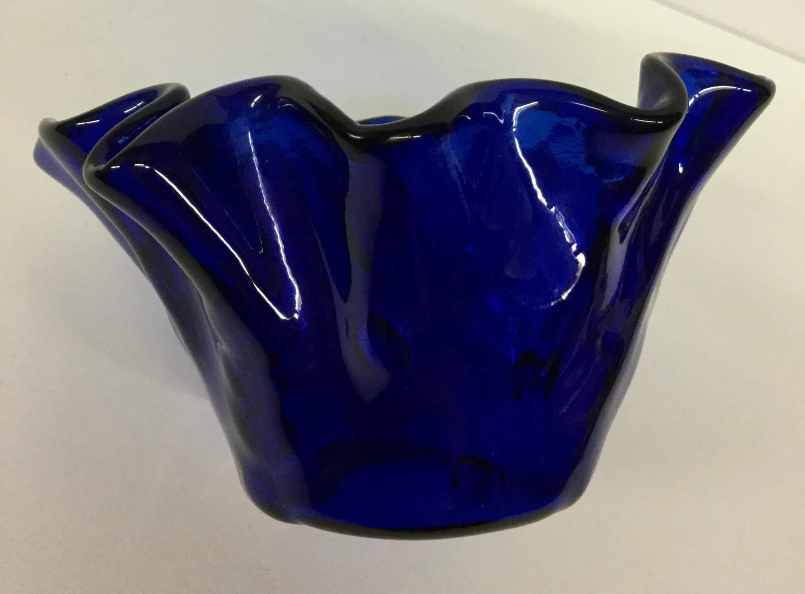 Vintage Cobalt Glass Ruffled Vase - 7
