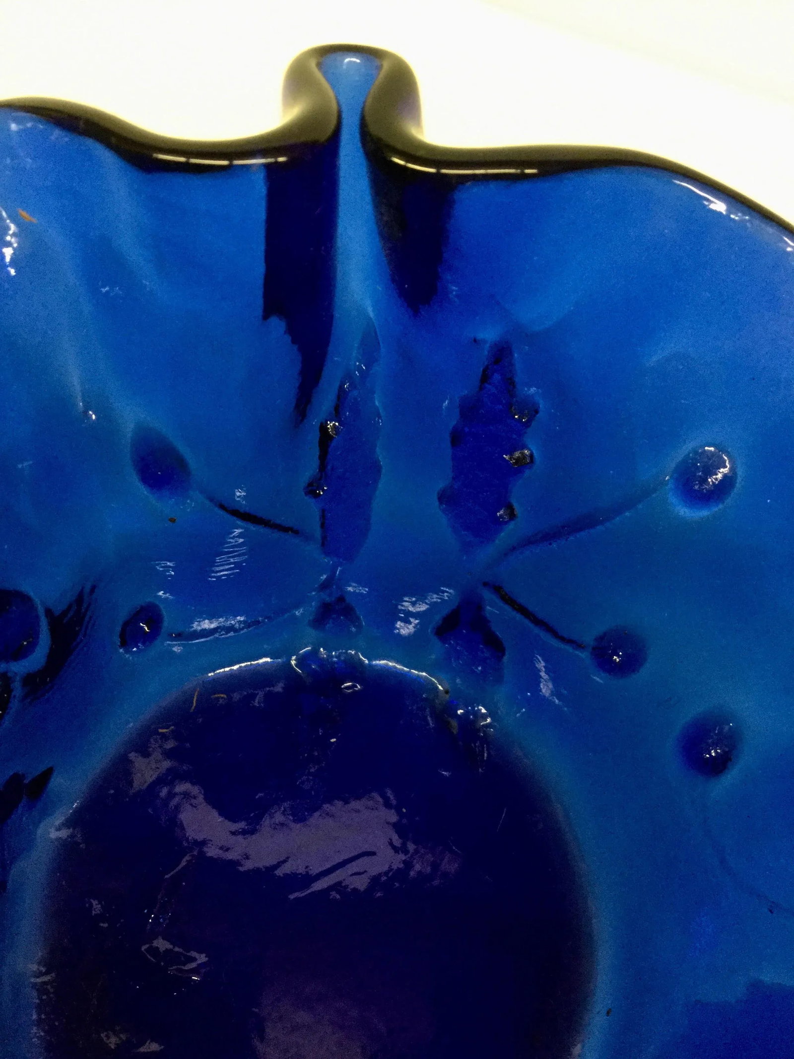 Vintage Cobalt Glass Ruffled Vase - 8