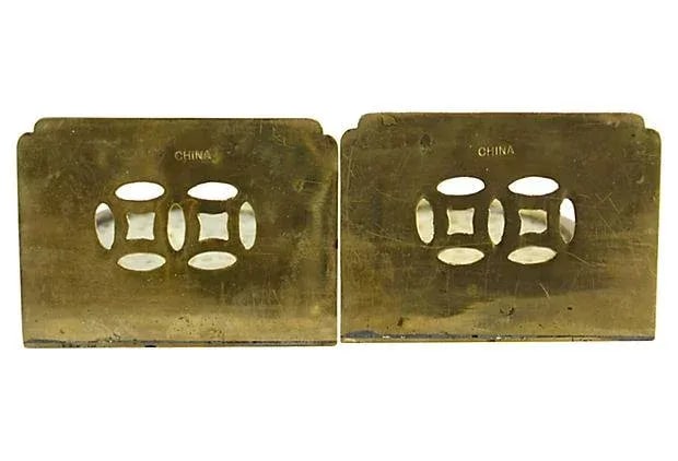 Chinese Carved Jade & Brass Bookends - a Pair - 5
