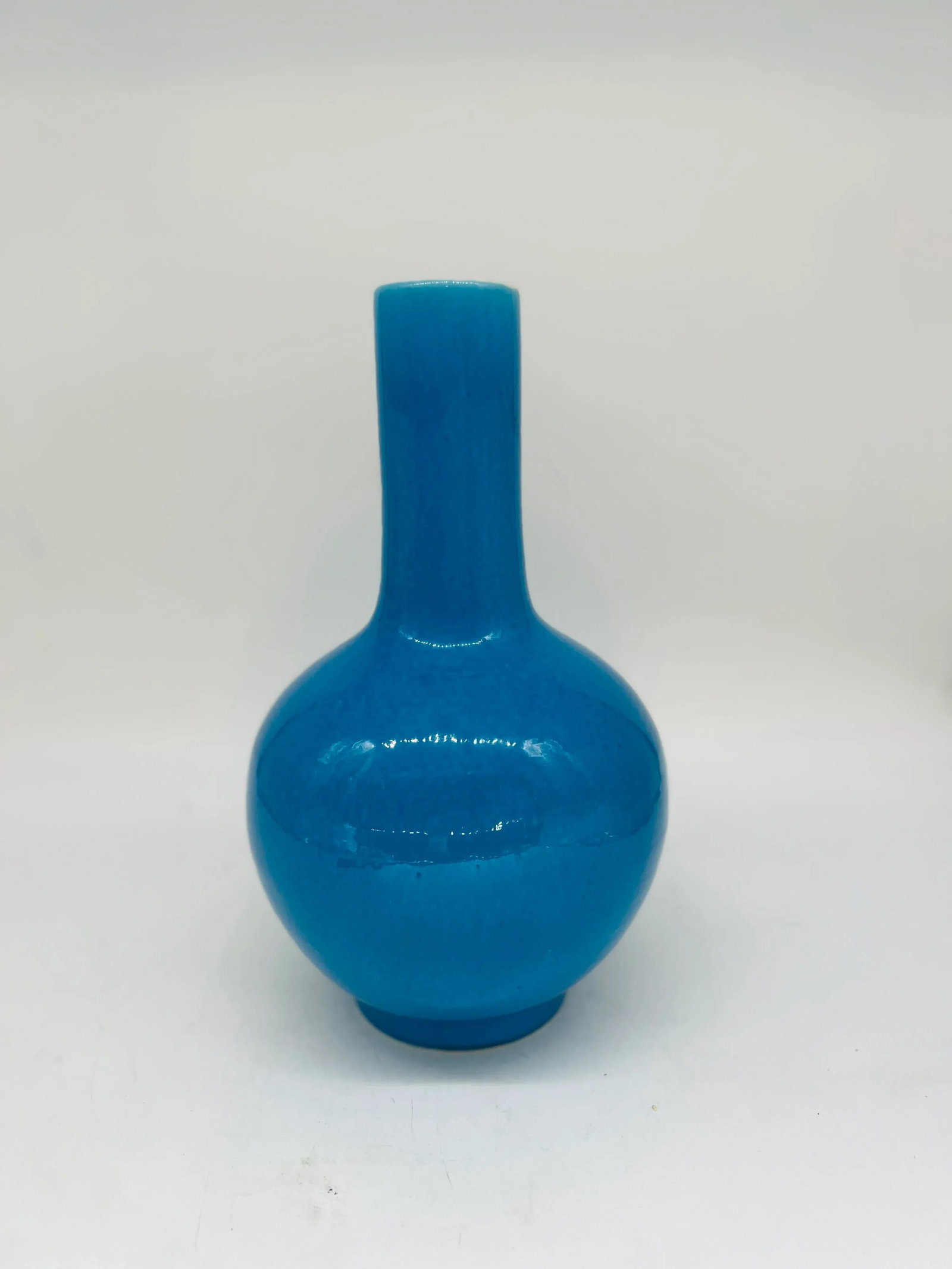 Chinese Peacock Blue Monochrome Bottle Form Vase 14" - 2