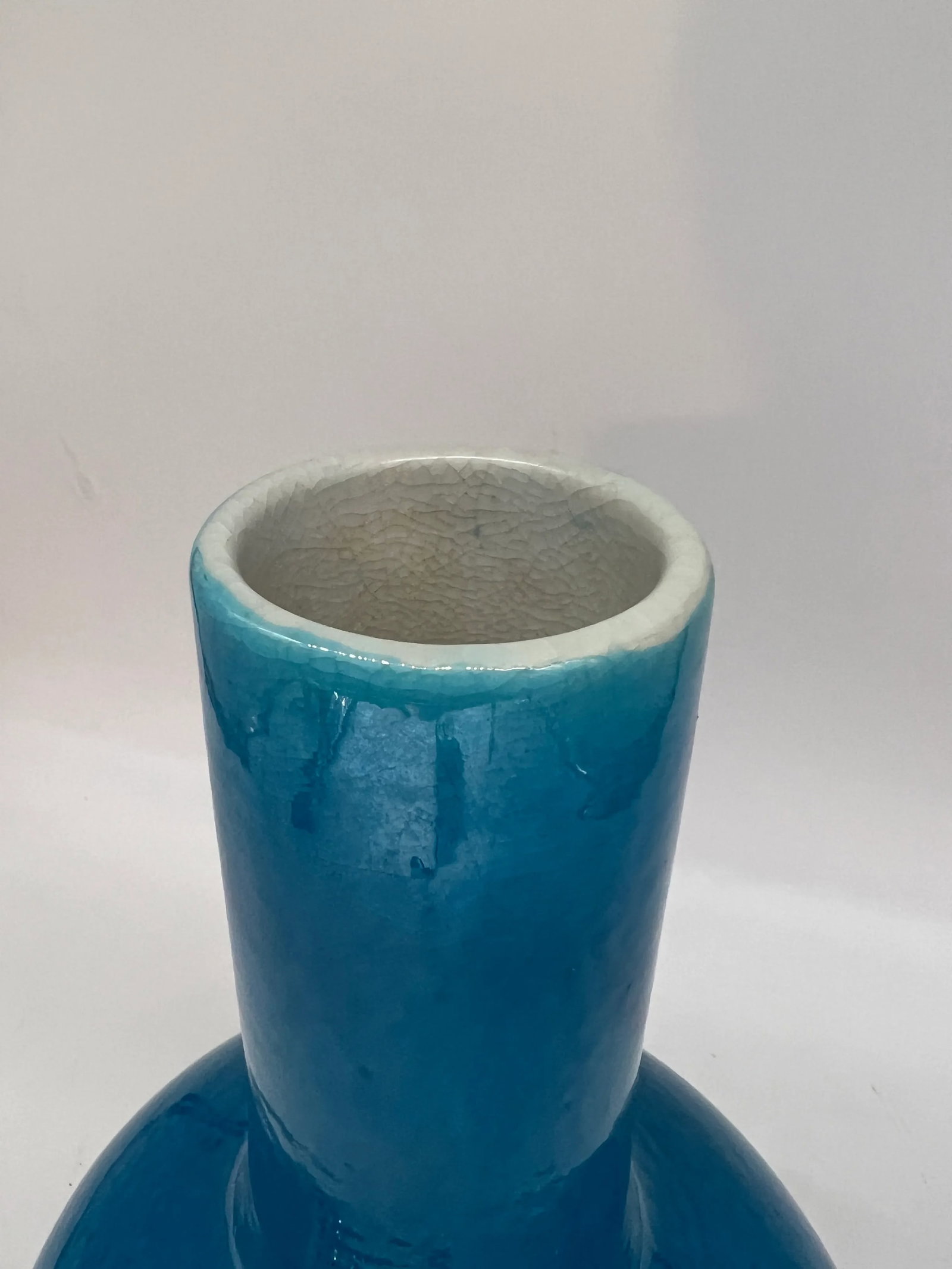 Chinese Peacock Blue Monochrome Bottle Form Vase 14" - 5