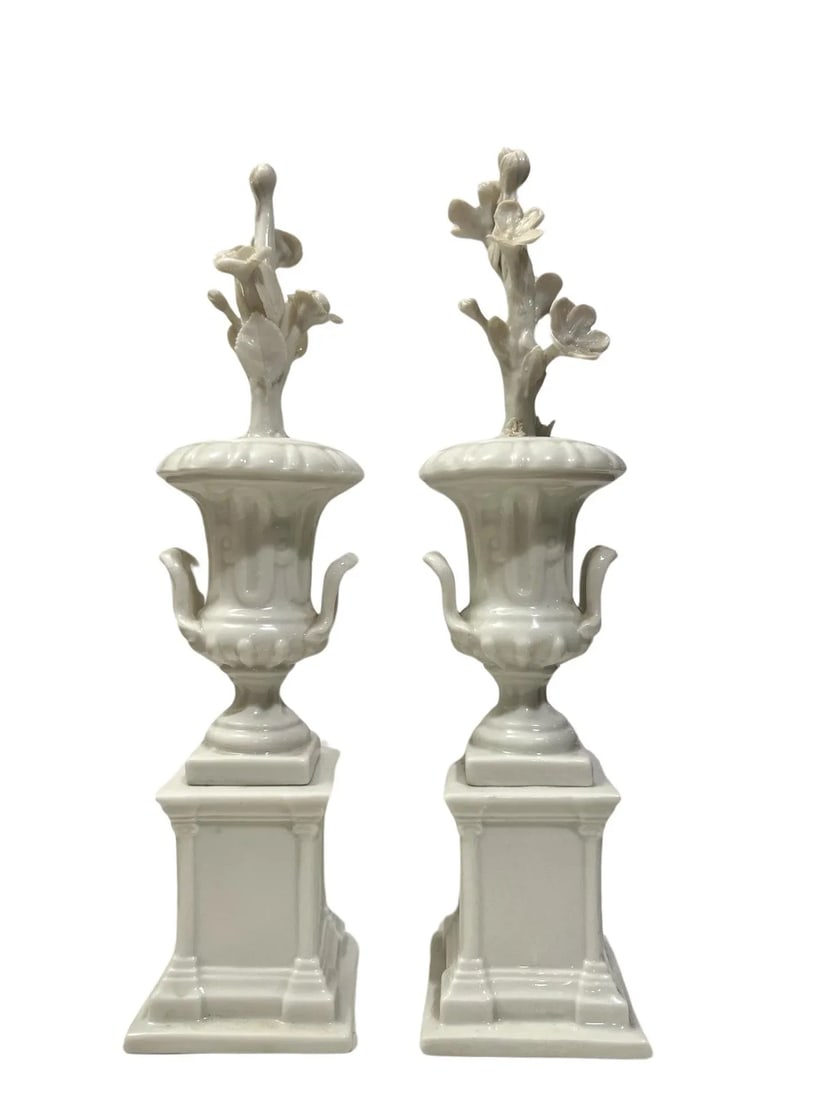 Pair, Cabinet of Curiosity Neoclassical Style Blanc De Chine Porcelain Urns - 2