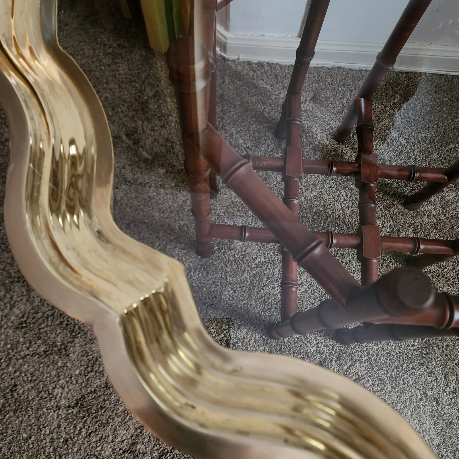 1970s Vintage Scalloped Pie Crust Brass, Glass and Faux Bamboo Accent/End Table - 4
