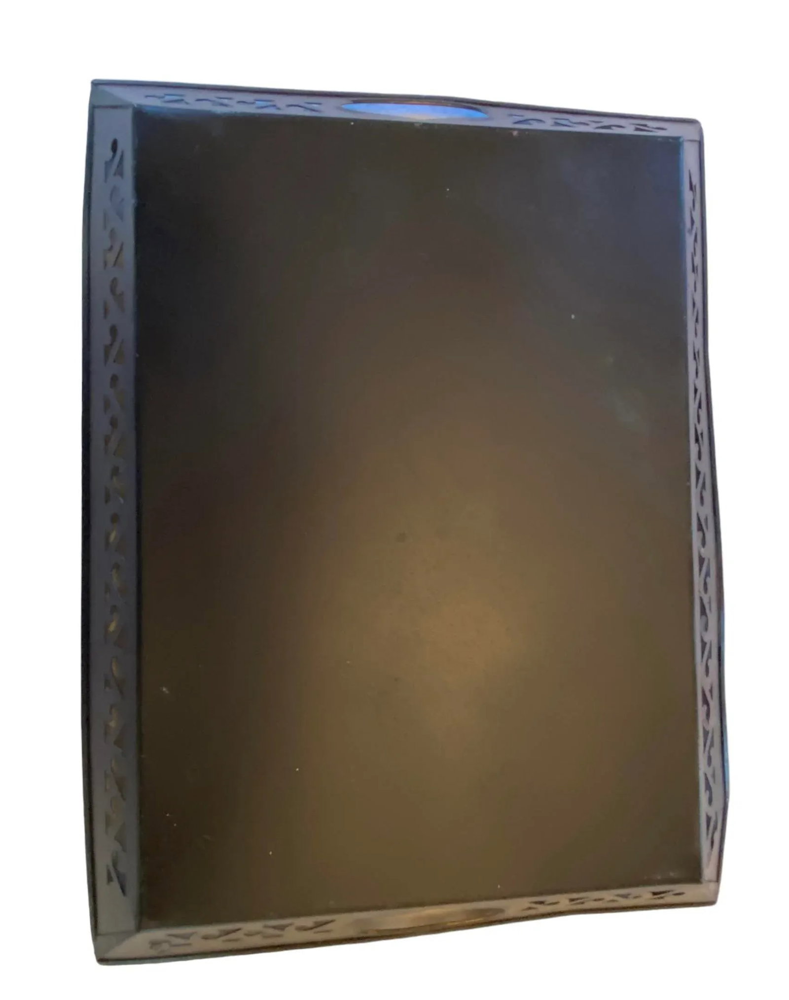 Vintage Black Hand Painted Tole Rectangular Tray With Roses Design - 9