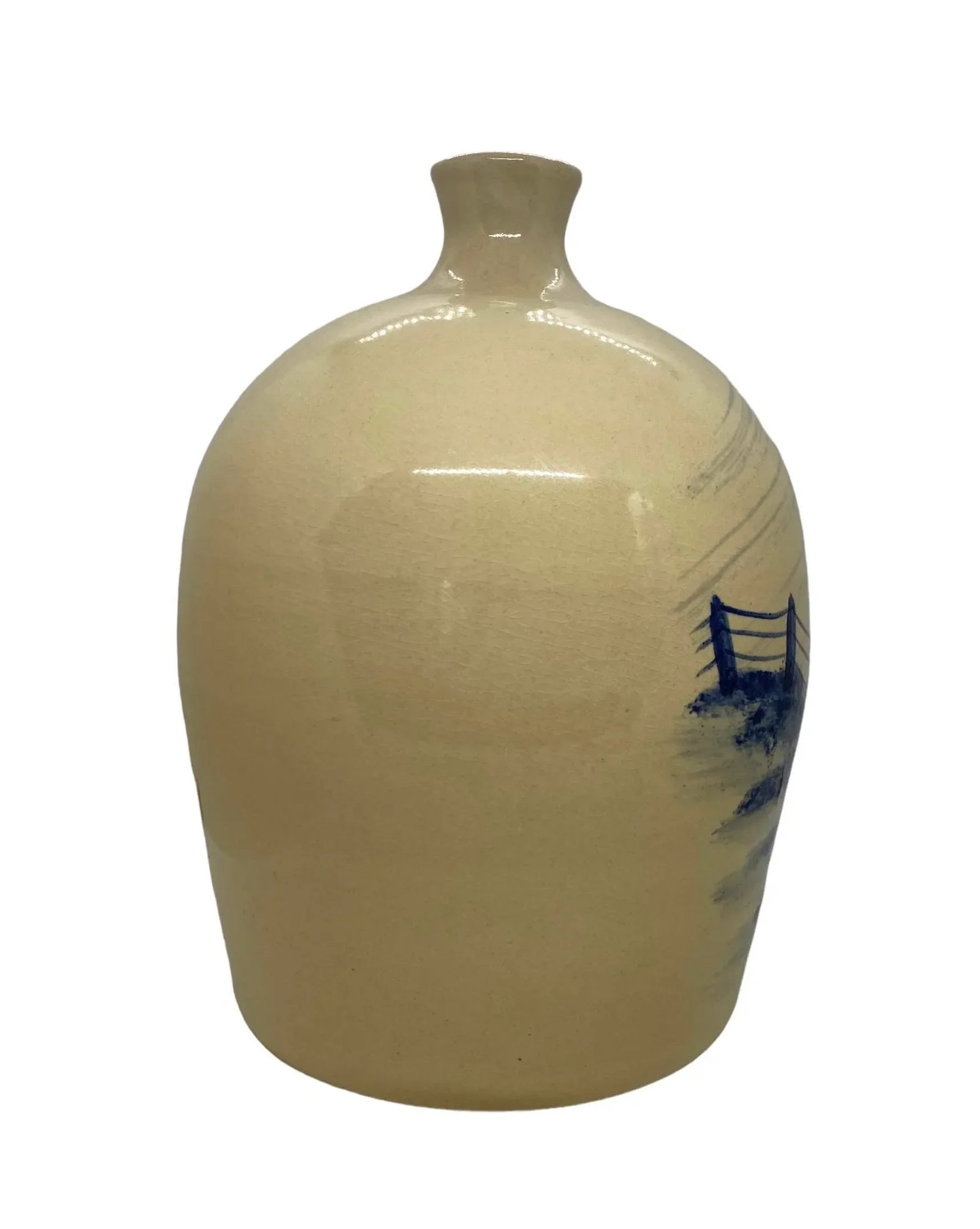 1995 Paul Storie Marshall Texas Hand-Painted Pottery Stoneware Jug With Cobalt Blue Barn and Rustic - 7