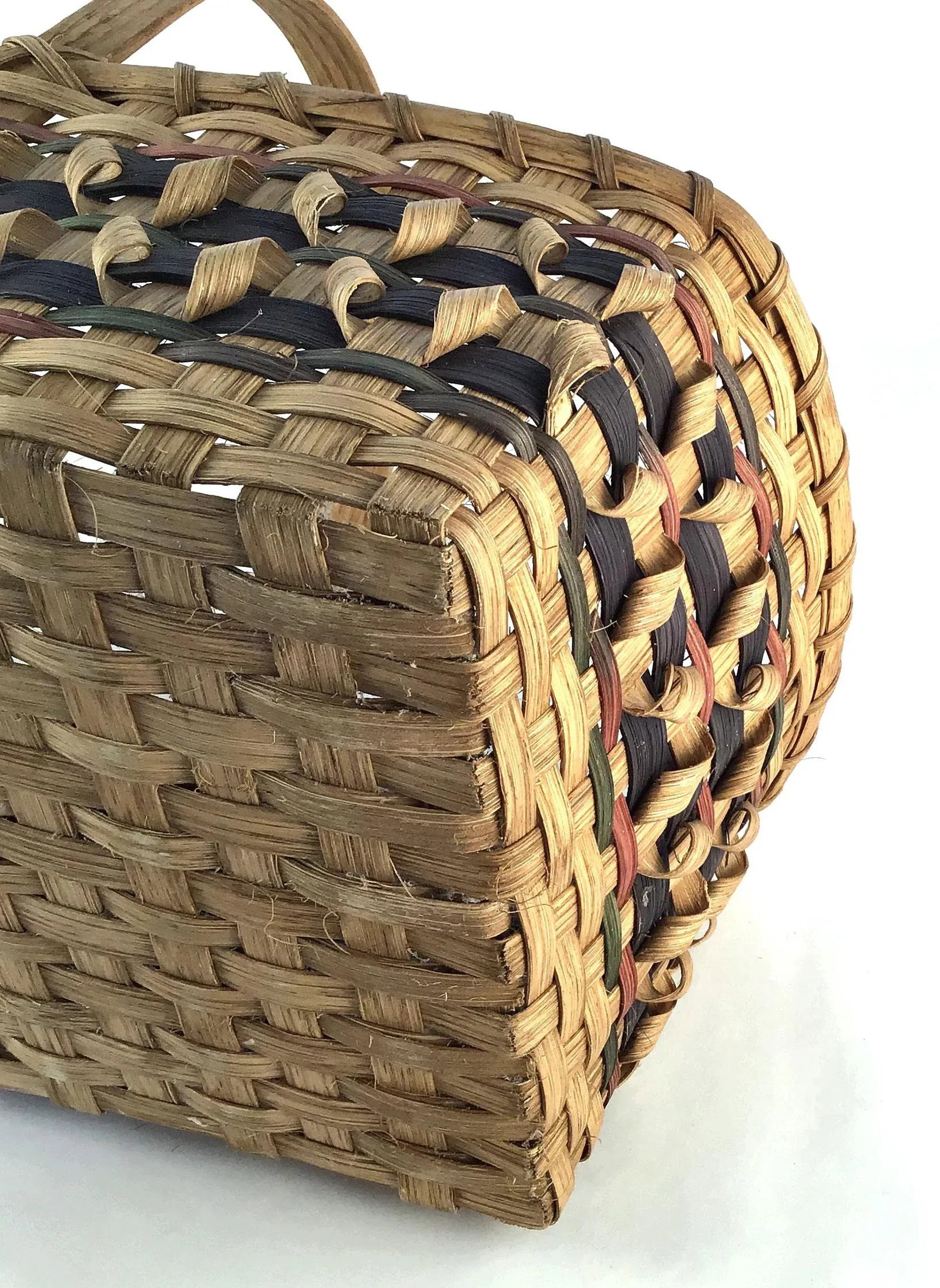 1900s Arts and Crafts Flat Reed With Splint Oak Curls Basket - 11