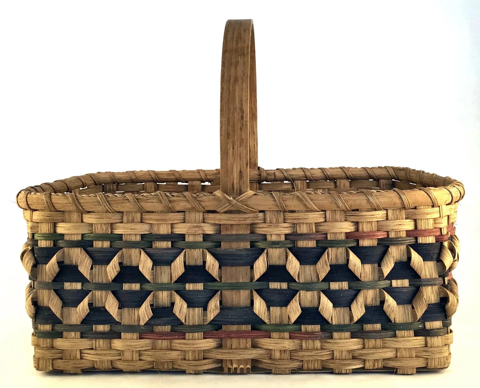 1900s Arts and Crafts Flat Reed With Splint Oak Curls Basket - 2