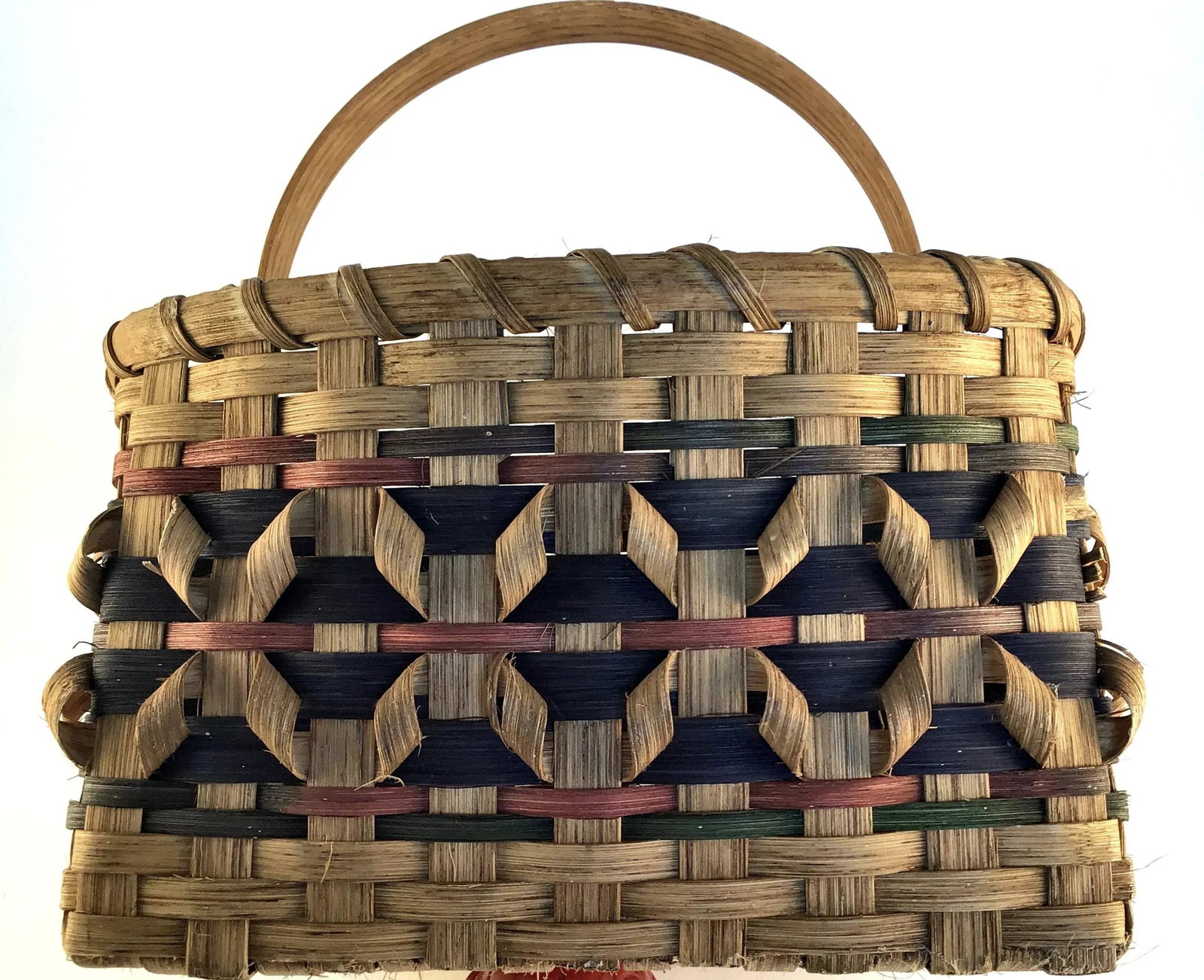 1900s Arts and Crafts Flat Reed With Splint Oak Curls Basket - 3