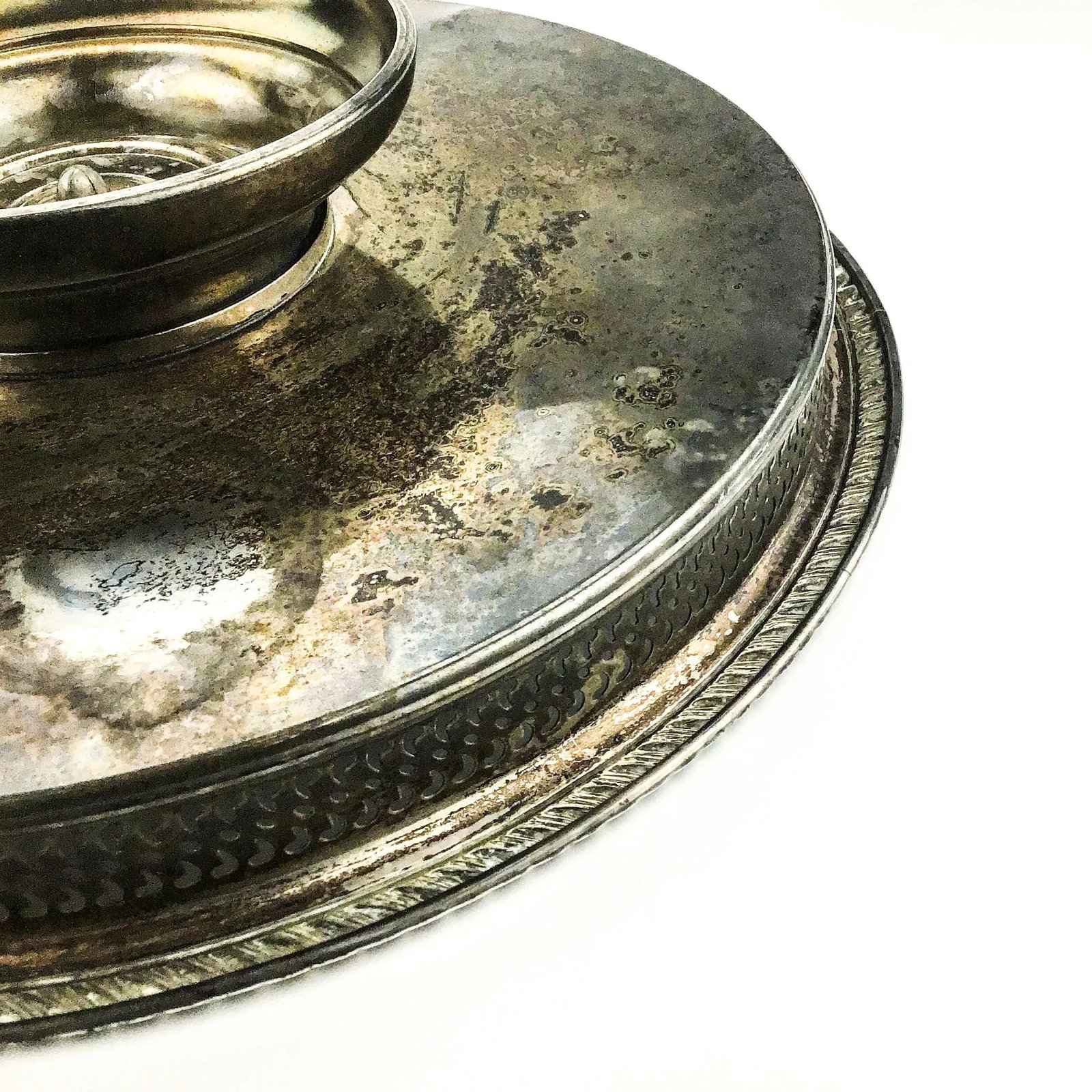 Vintage Silver Plate Turning Lazy Susan Display Tray - 11