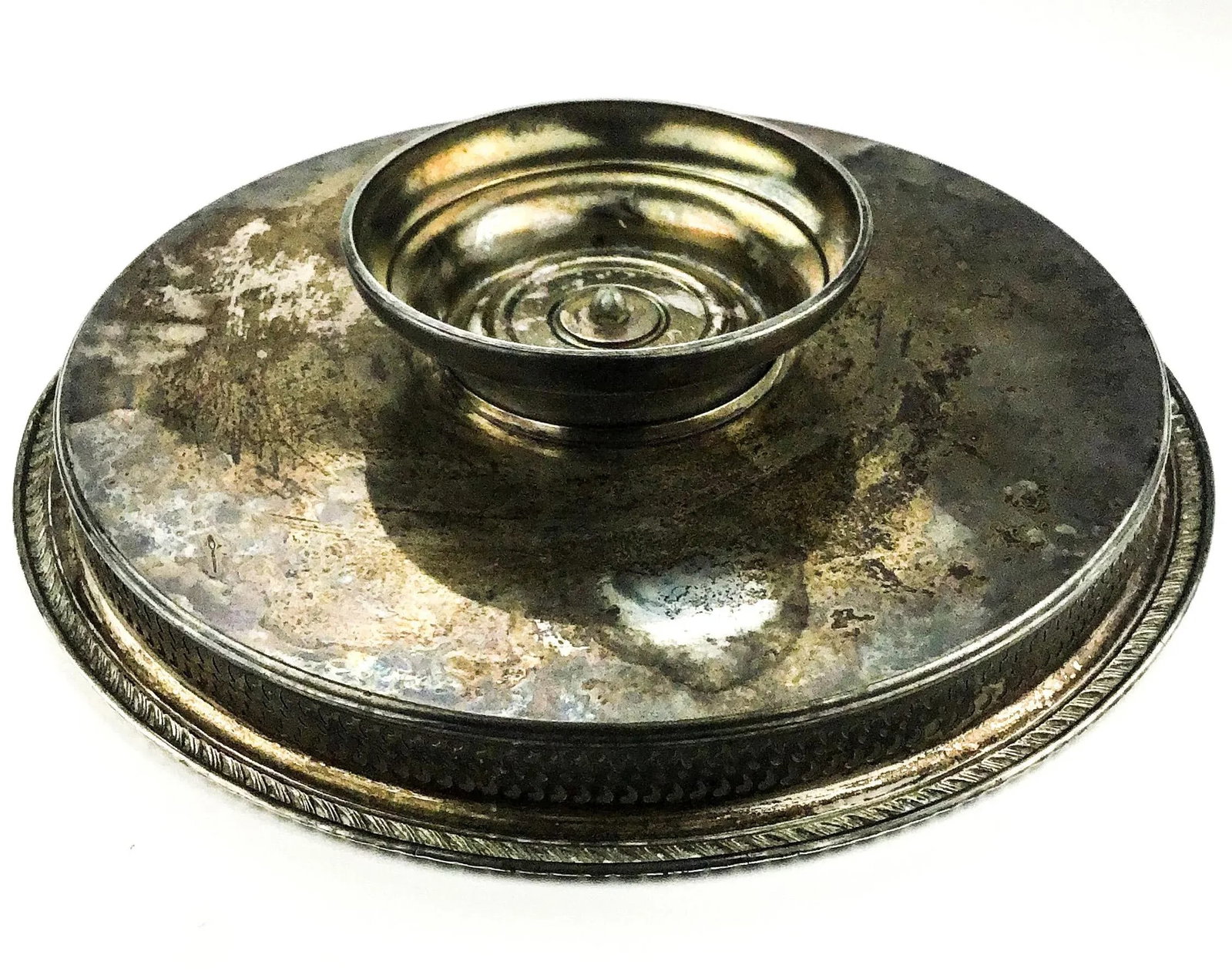 Vintage Silver Plate Turning Lazy Susan Display Tray - 8