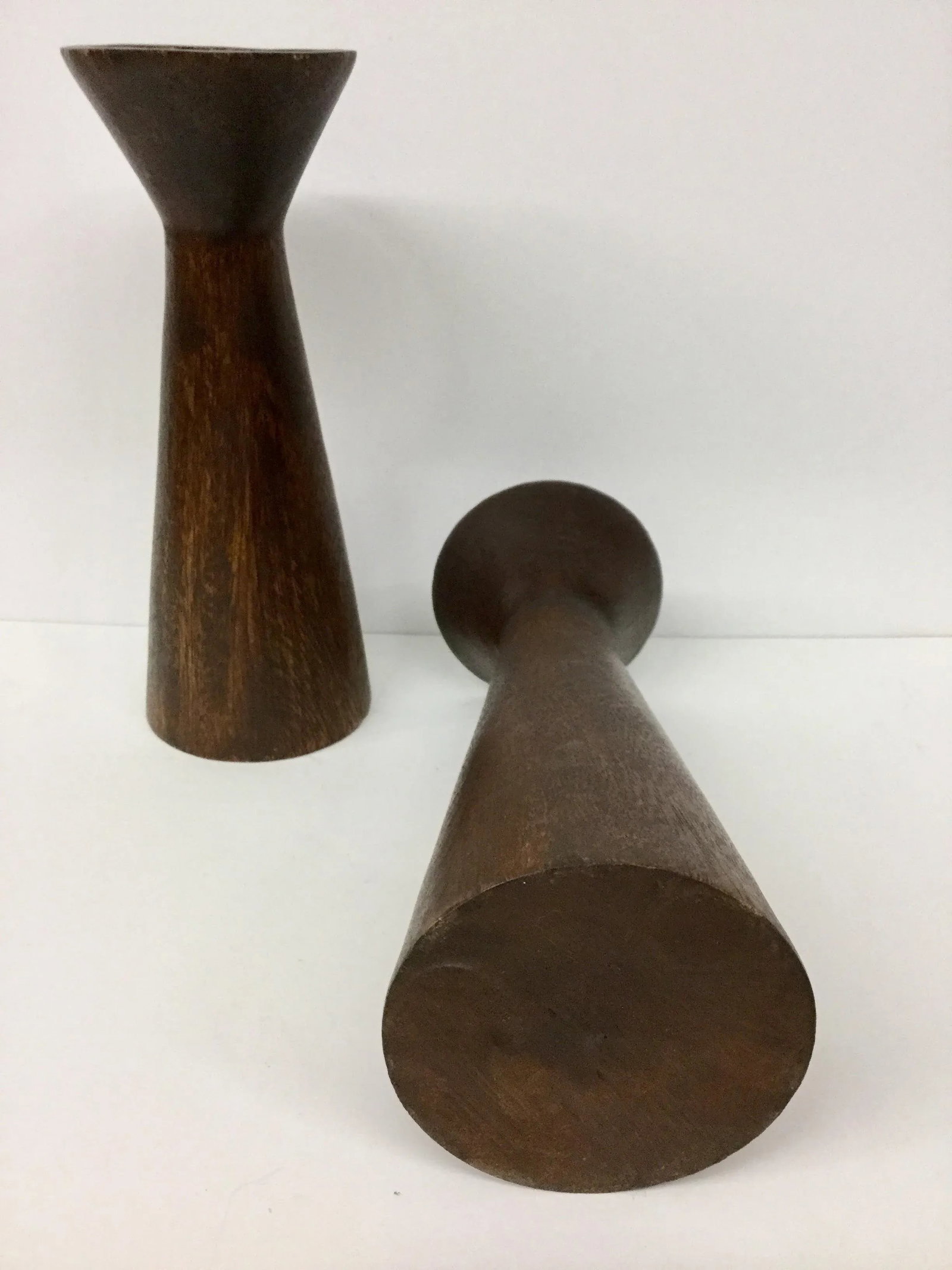1950s Boho Chic Solid Wood Candle Holders - a Pair - 6