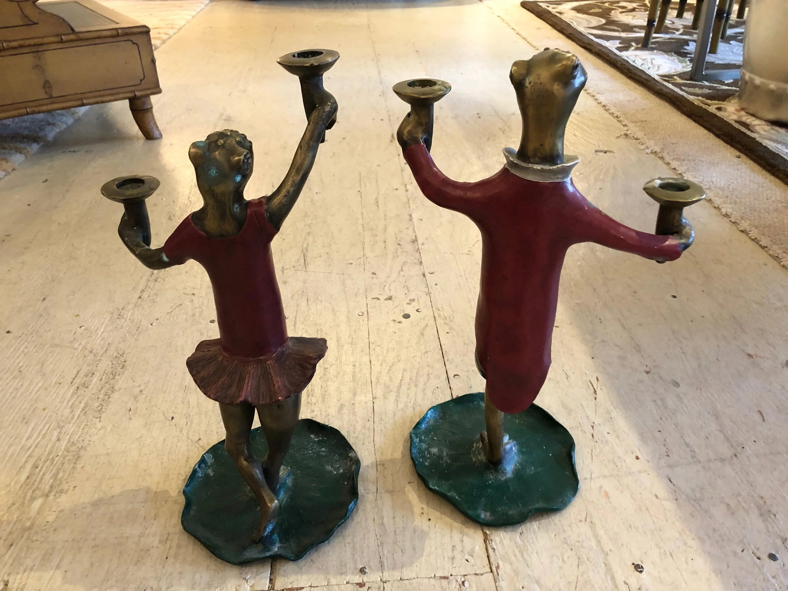 1950s Vintage Painted Bronze Frog Candleholders - a Pair - 10