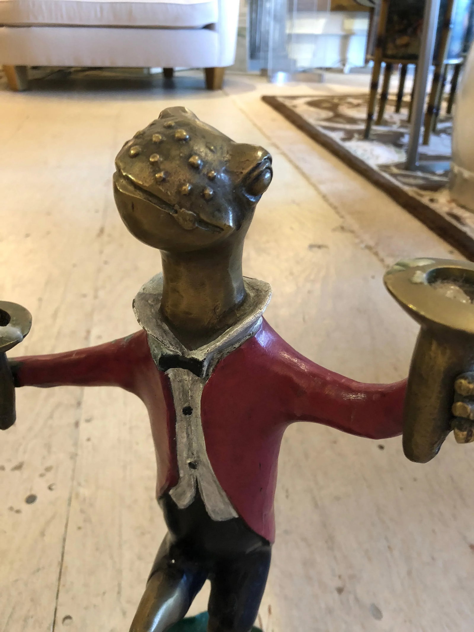 1950s Vintage Painted Bronze Frog Candleholders - a Pair - 3
