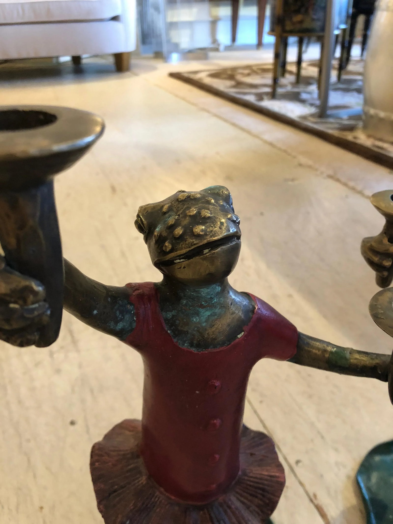 1950s Vintage Painted Bronze Frog Candleholders - a Pair - 4