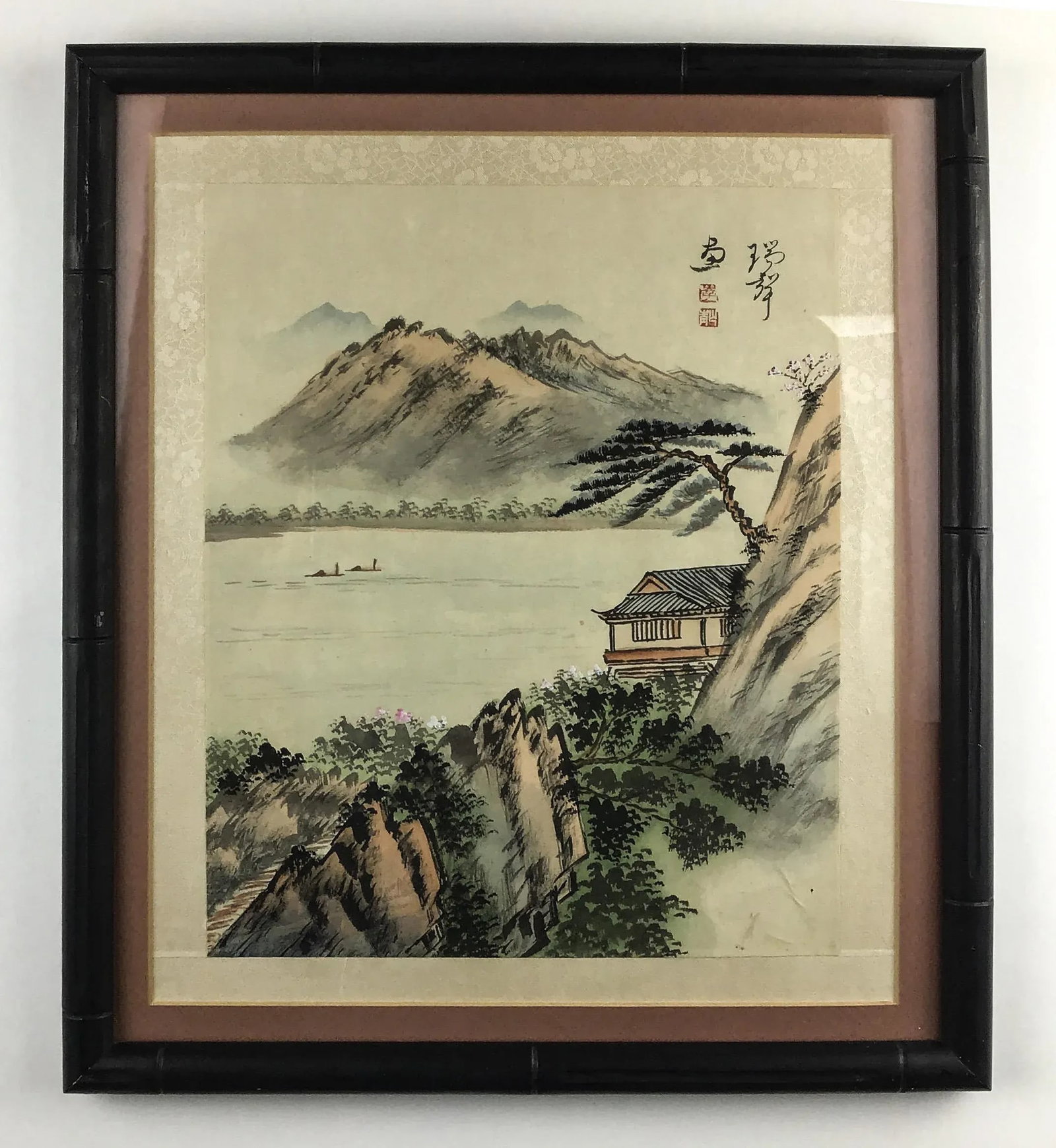 Framed Original Watercolor Paintings Asian Landscapes a Pair - 2
