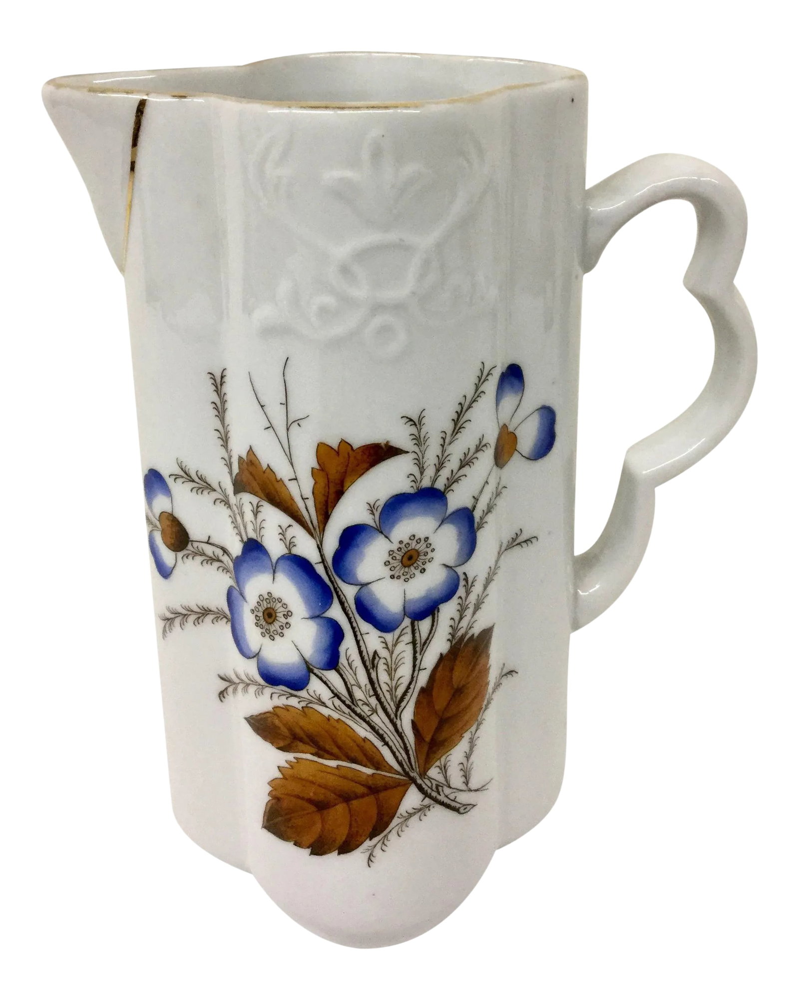 Vintage French Porcelain Pitcher: Gorgeous richly painted vase which can also be used as a Pitcher. The intricate Hand Painted floral design is stunningly rich and life like. Gold leaf adds to the beauty. Limited edition and