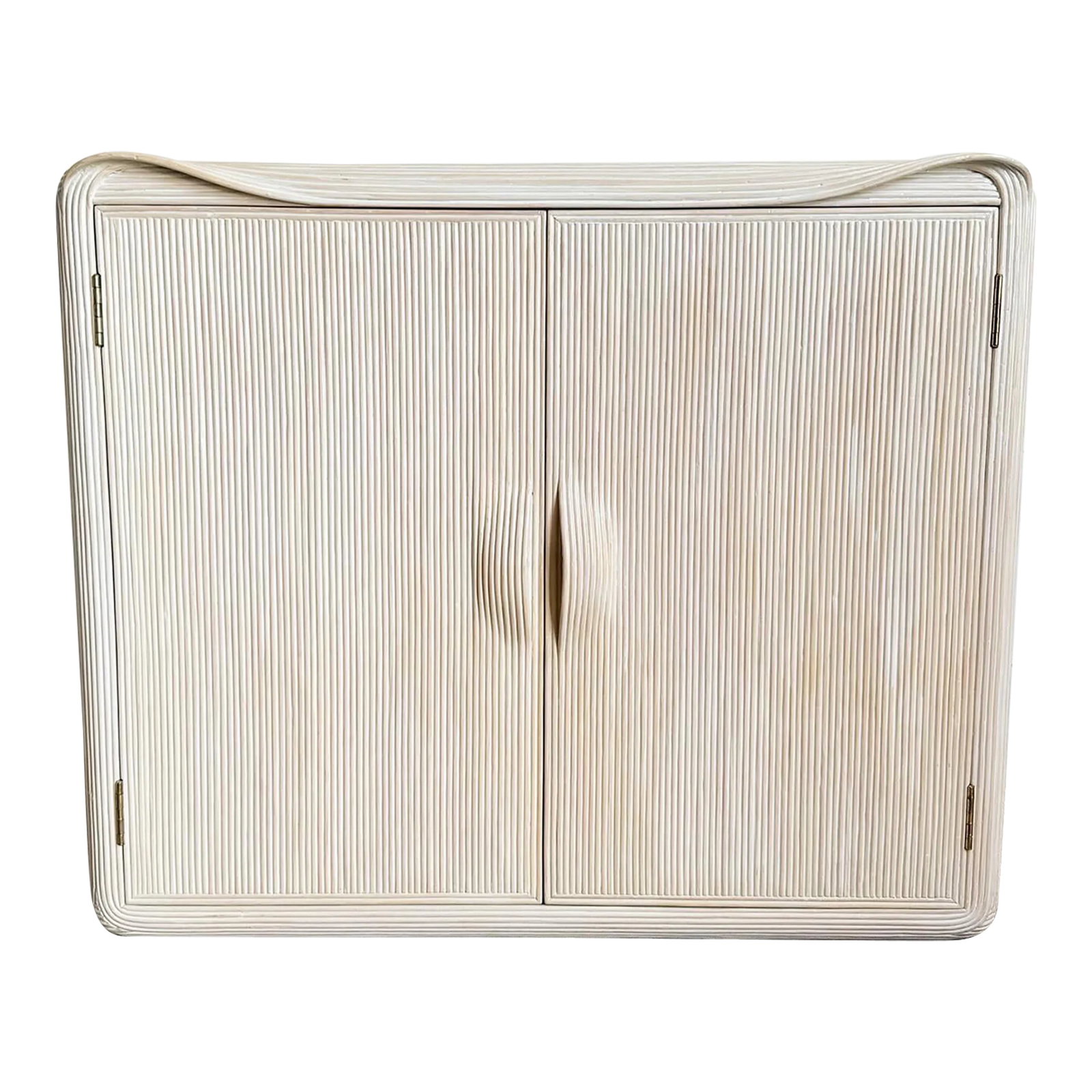 Boho Chic White Washed Ribbon Pencil Reed Cabinet/Sideboard: Description: Immerse yourself in the eclectic charm of this Boho Chic White Washed Ribbon Pencil Reed Cabinet/Sideboard. Crafted with intricate ribbon pencil reed weaving, this piece exudes natural