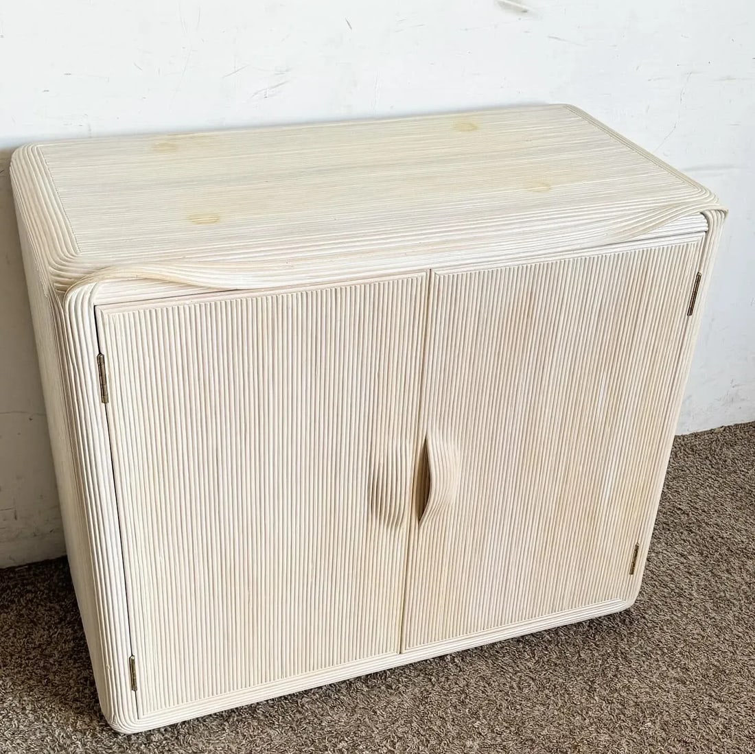 Boho Chic White Washed Ribbon Pencil Reed Cabinet/Sideboard - 2