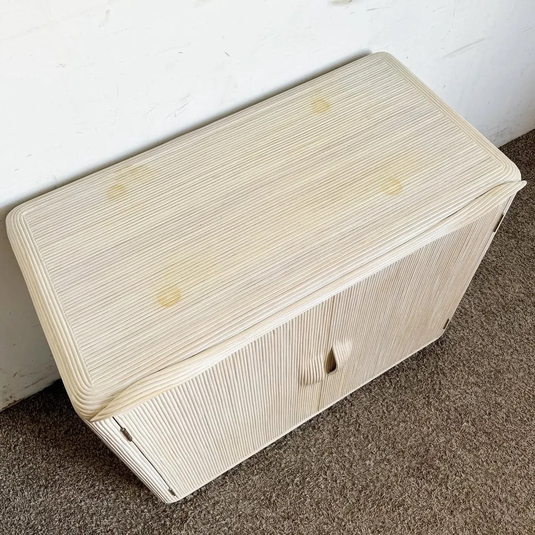 Boho Chic White Washed Ribbon Pencil Reed Cabinet/Sideboard - 3