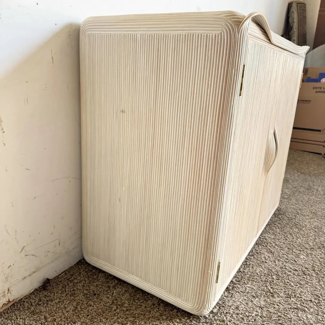 Boho Chic White Washed Ribbon Pencil Reed Cabinet/Sideboard - 5