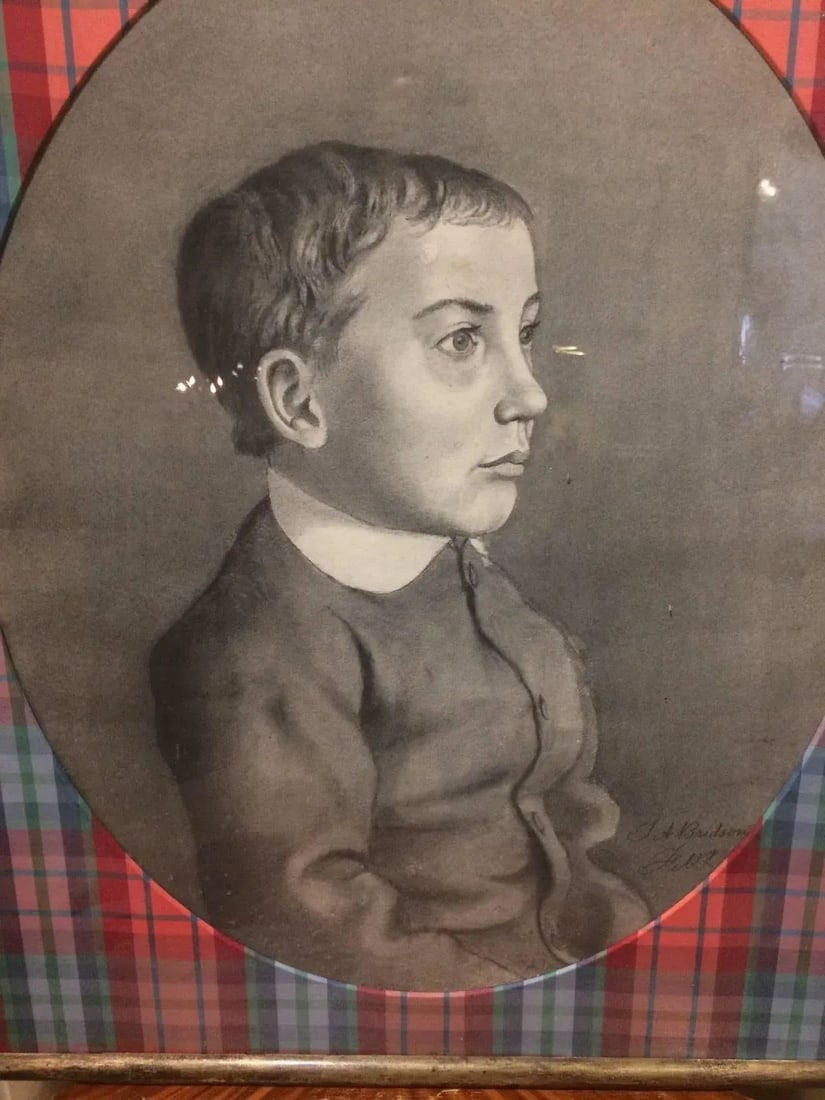 Framed and Matted Charcoal Portrait of a Boy - 2