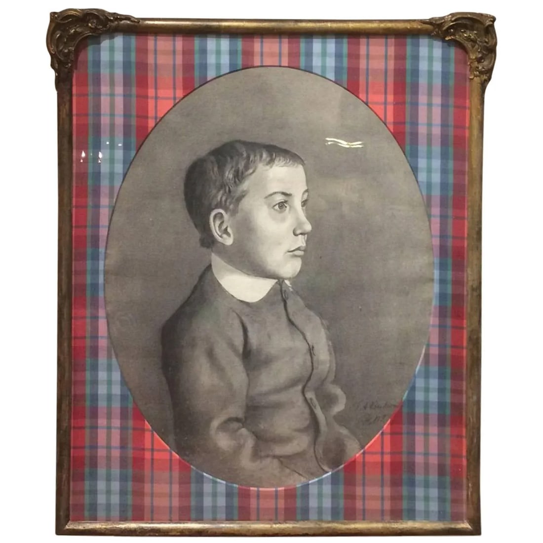 Framed and Matted Charcoal Portrait of a Boy - 5