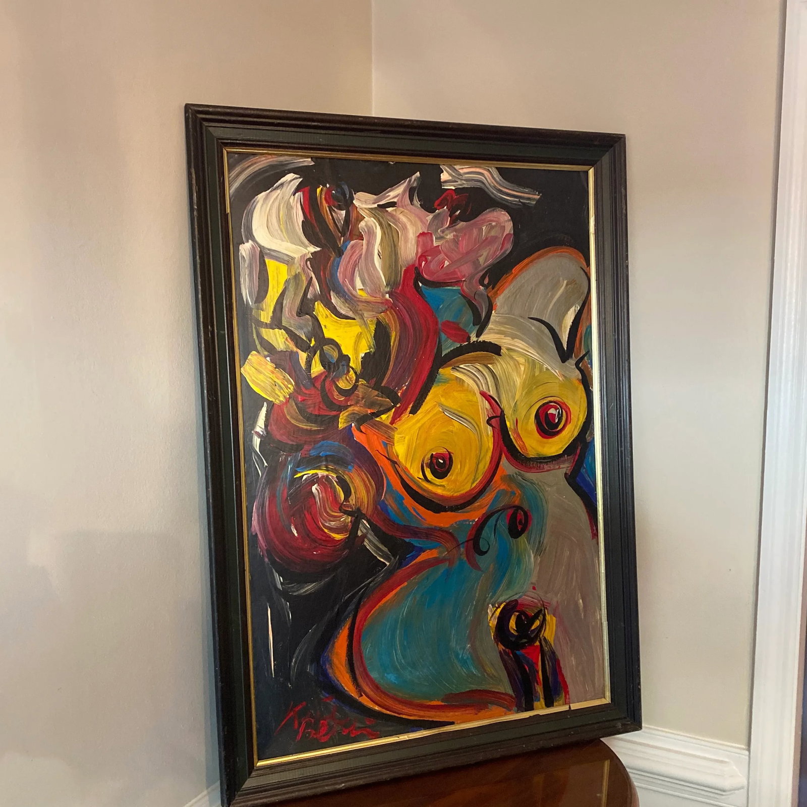 1970s Vintage Abstract Portraiture; Original Painting by Peter Robert Keil, Framed - 7