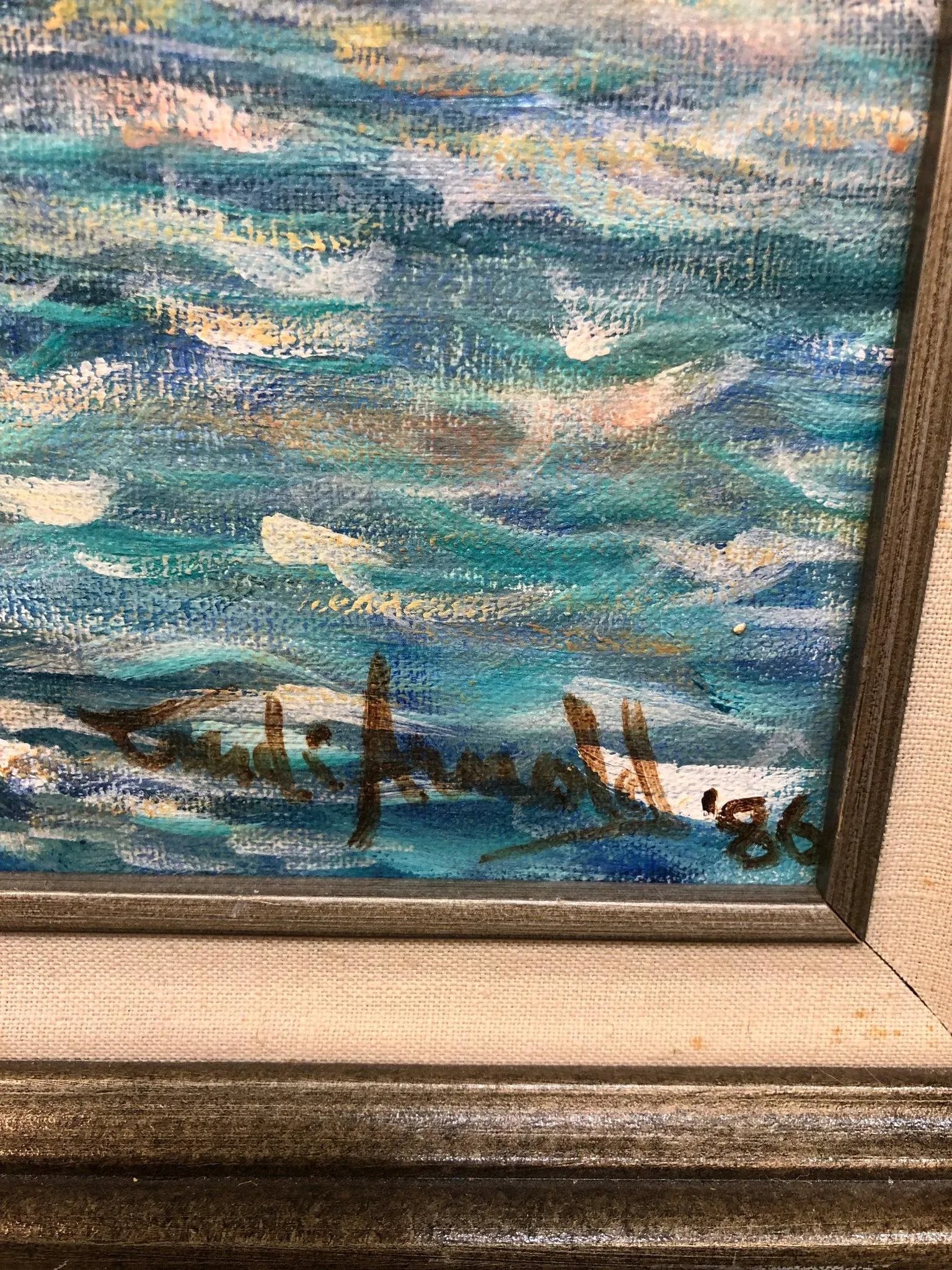 "Afternoon on the Waterfront" - Oil on Canvas 1986 Signed on the Bottom, Framed - 4