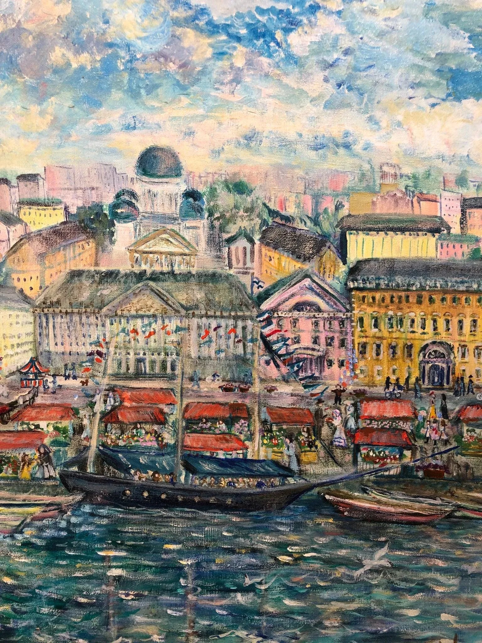 "Afternoon on the Waterfront" - Oil on Canvas 1986 Signed on the Bottom, Framed - 5