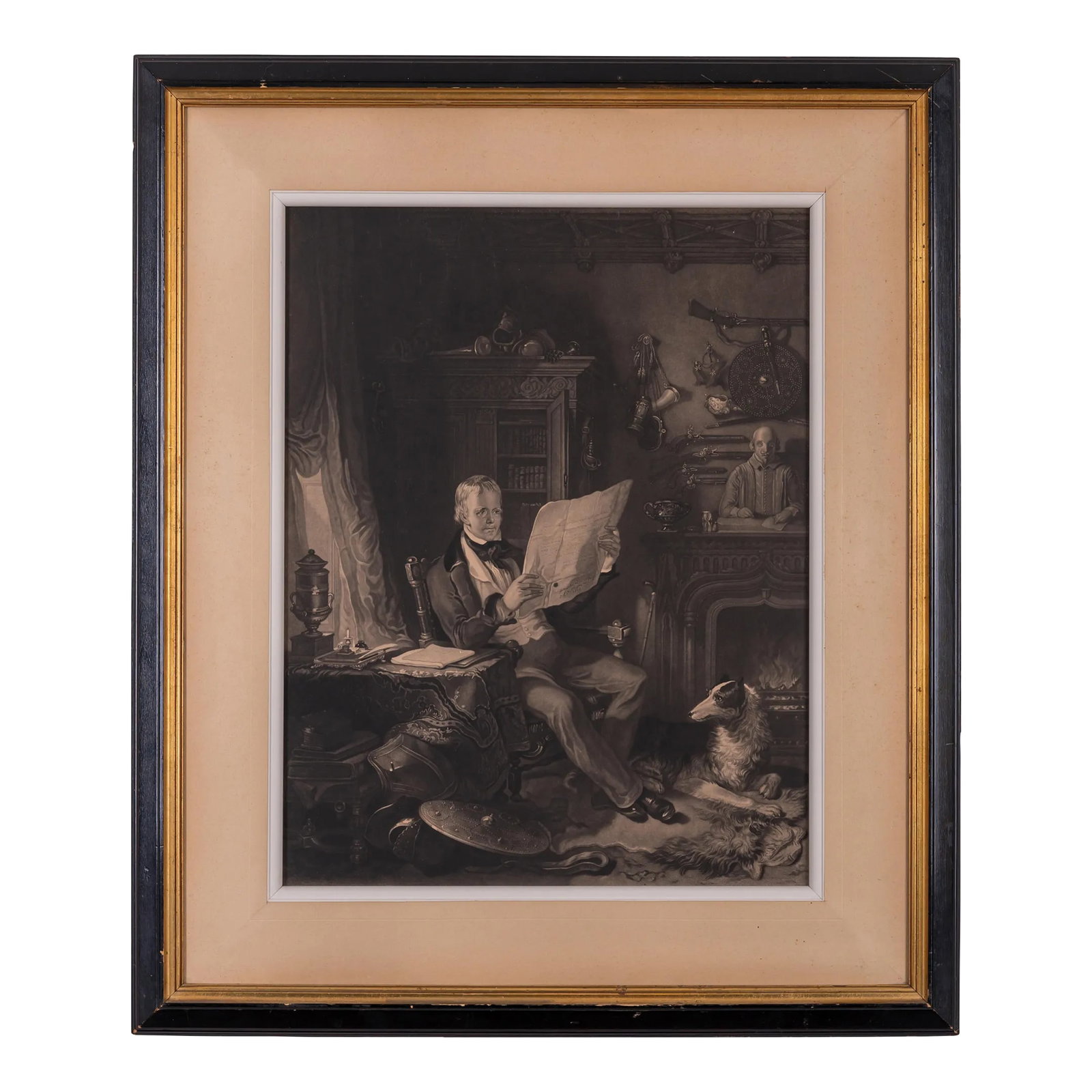Sir Walter Scott in His Study at Abbotsford, 1846: An engraving after the painting by William Allan (Scottish, 1782-1850) depicting Sir Walter Scott in his study at Abbotsford. It was published in New York in 1846 by Henry Samuel Sadd (British, 1810-1