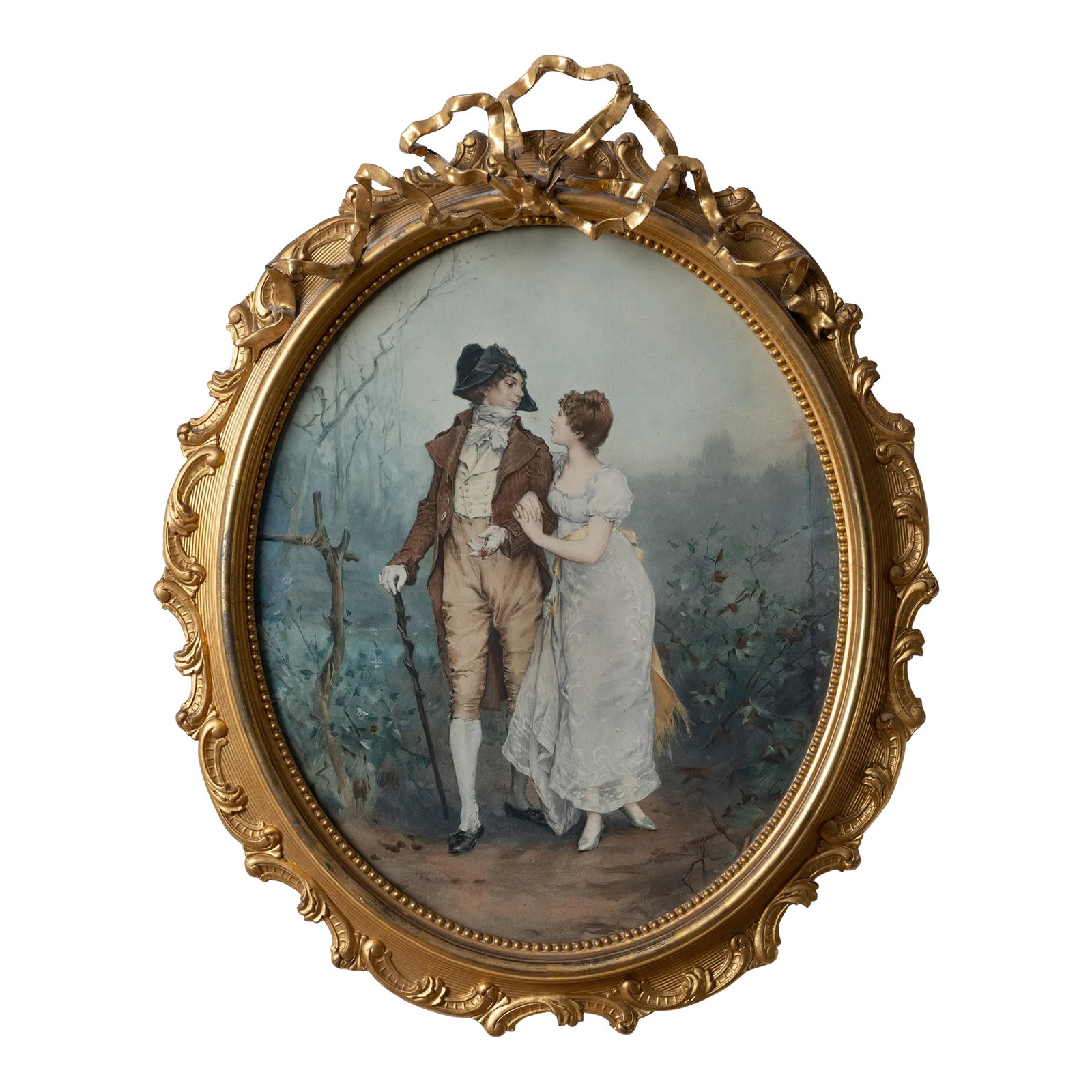 Frederick Hendrik Kaemmerer - Oval Mezzotint, C.1880s: Frederik Hendrik Kaemmerer (Dutch, 1839-1902) Courting scene mezzotint, circa 1880s. McClees Galleries, Philadelphia label. sight: 13 1/2 by 16 1/2 inches frame: 18 1/2 by 23 inches Condition: