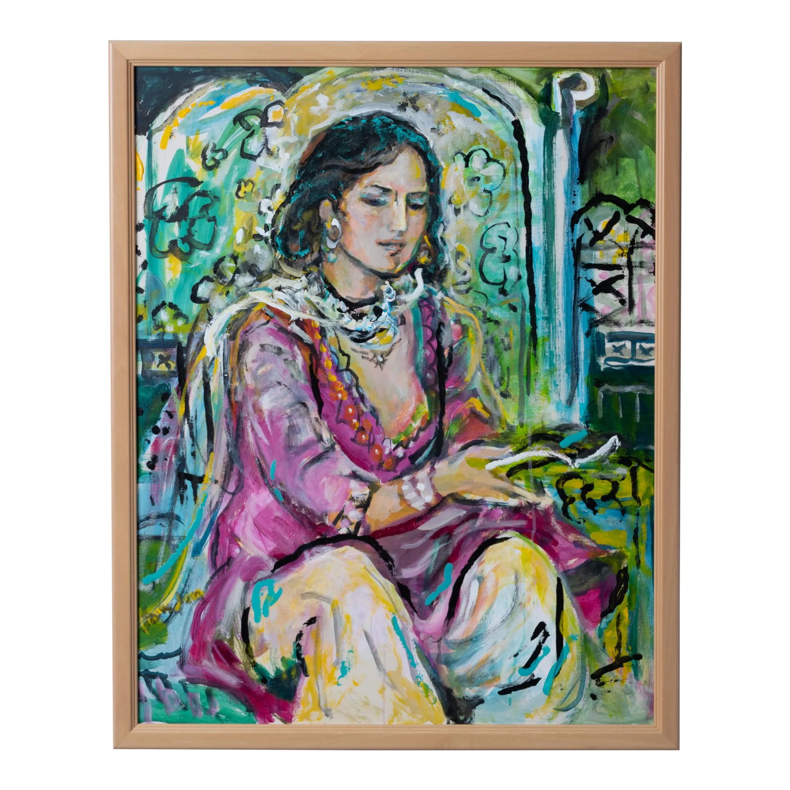 Suzanne McCollough Plowden Portrait Painting: Suzanne McCollough Plowden (American, 1916-2018) A portrait of a seated lady, circa 1980s. signed lower left: Plowden sight: 27 3/4 by 35 1/4 inches frame: 30 1/2 by 38 inches Suzanne McCollough Plowd