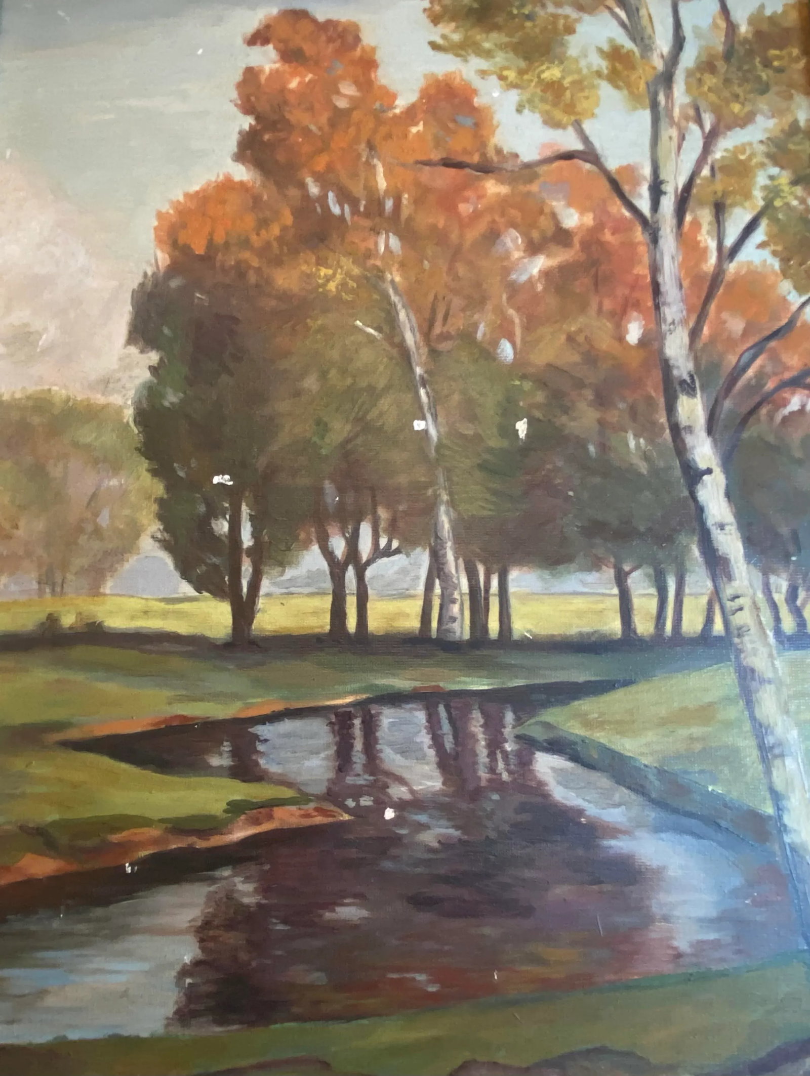 Mid 20th Century Gold Wood Framed Oil on Board "Rustic Landscape" by Artist T. H. Hayward - 6