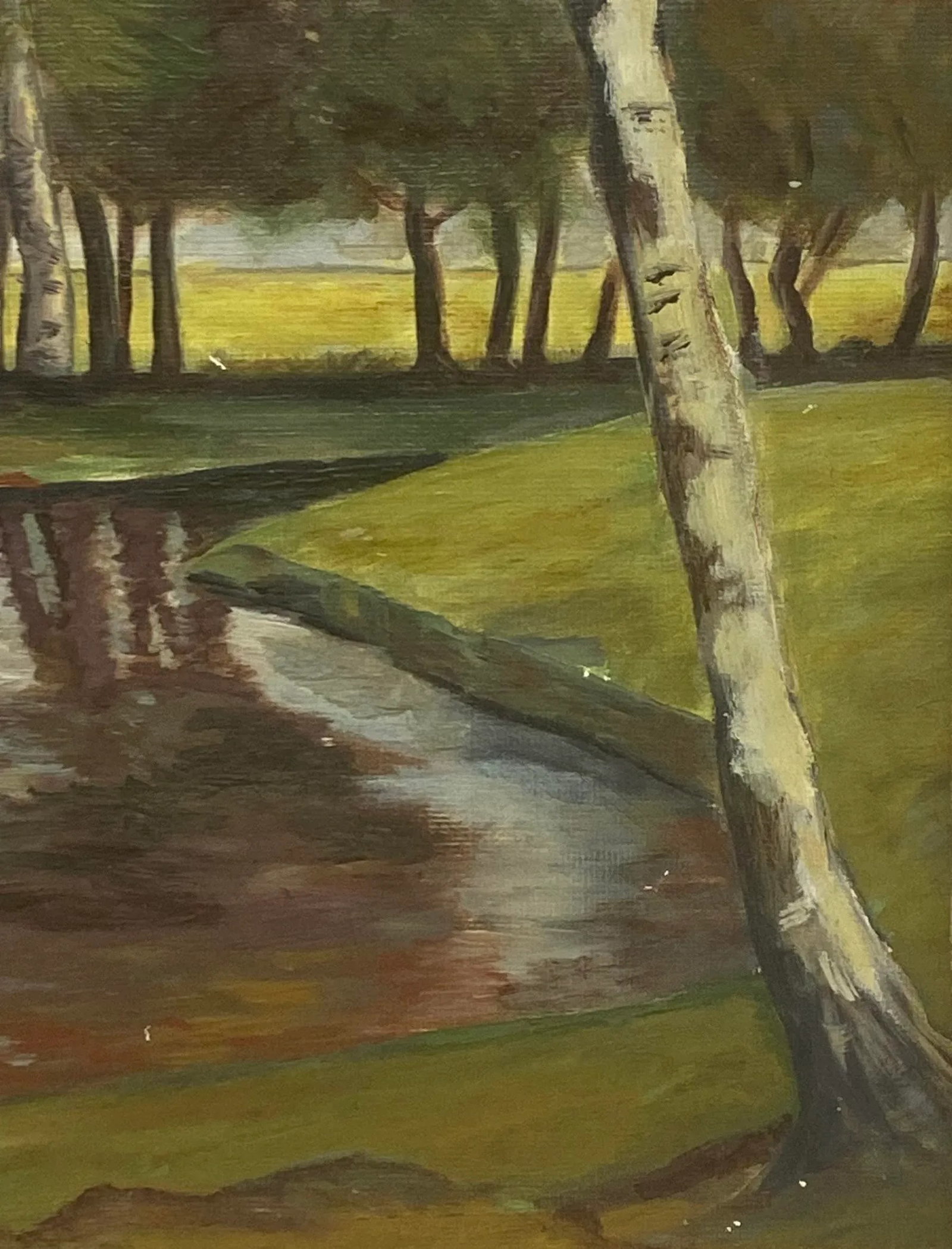 Mid 20th Century Gold Wood Framed Oil on Board "Rustic Landscape" by Artist T. H. Hayward - 7