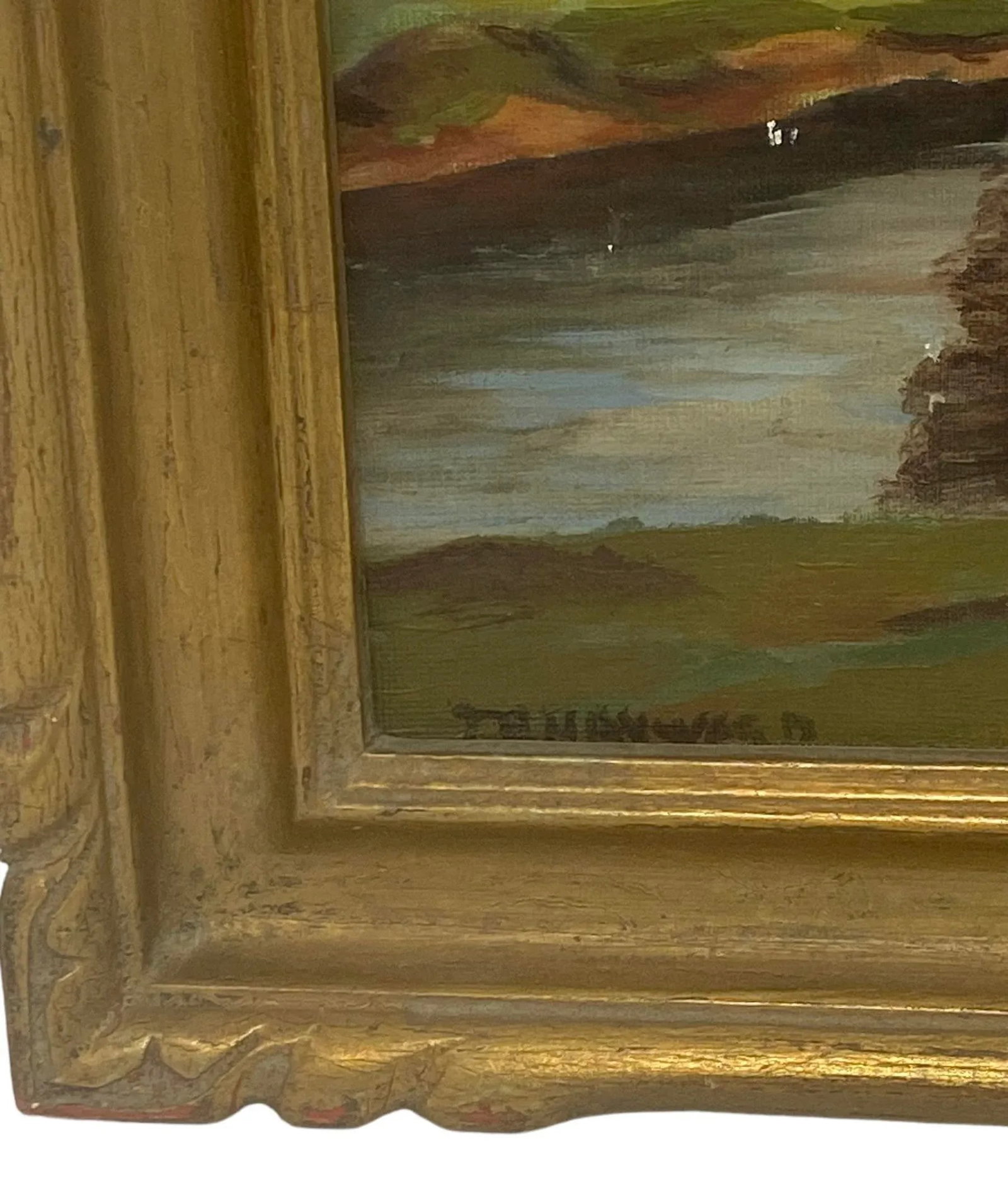 Mid 20th Century Gold Wood Framed Oil on Board "Rustic Landscape" by Artist T. H. Hayward - 8