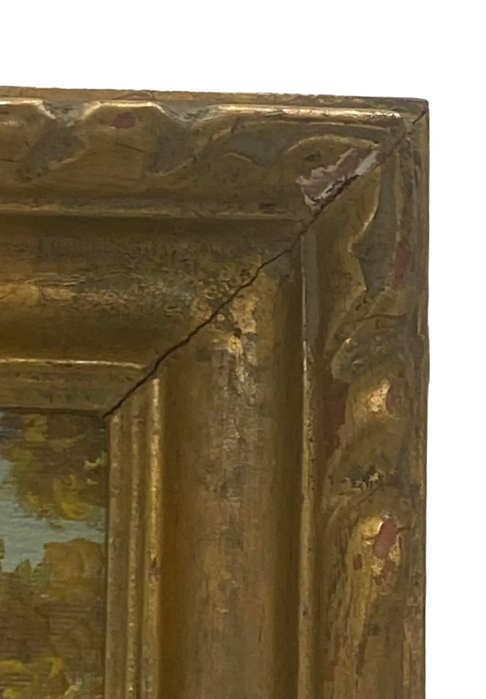 Mid 20th Century Gold Wood Framed Oil on Board "Rustic Landscape" by Artist T. H. Hayward - 9