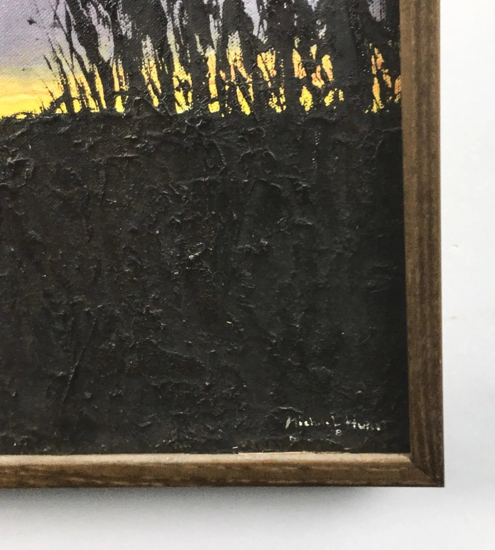 1980's Original Oil Wood Framed Painting Wheat Fields Signed - 2