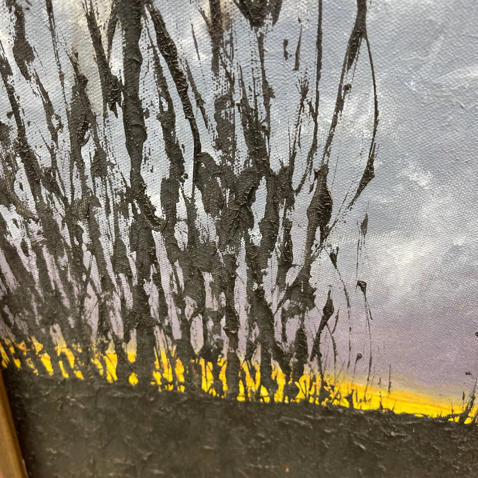 1980's Original Oil Wood Framed Painting Wheat Fields Signed - 6