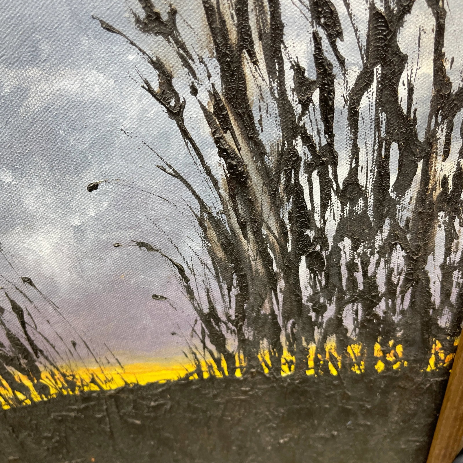 1980's Original Oil Wood Framed Painting Wheat Fields Signed - 7