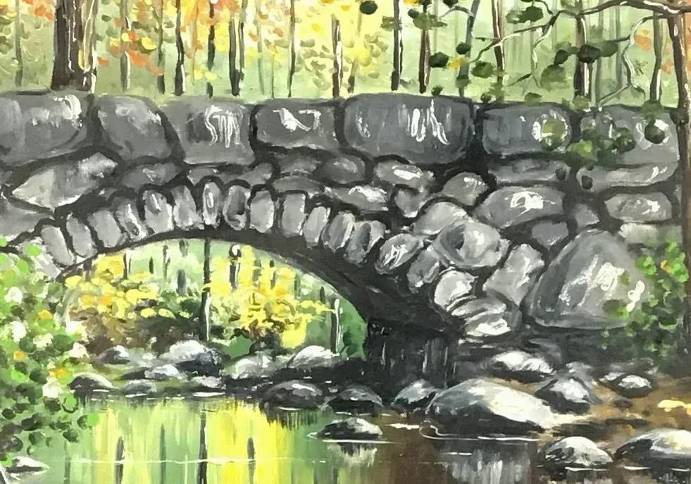 1980s Original Bridge Oil Painting - 2