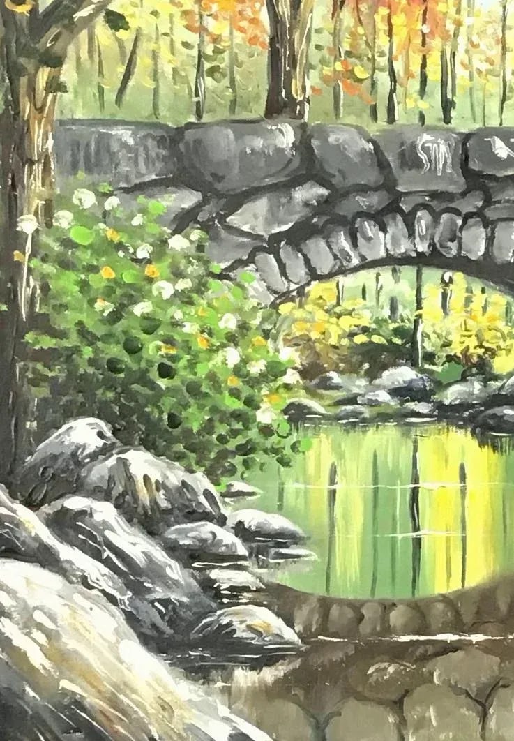 1980s Original Bridge Oil Painting - 3
