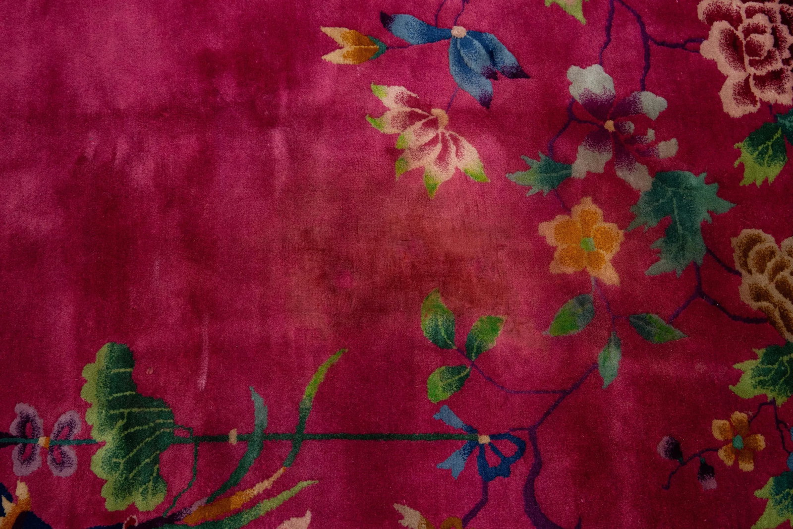 Room Size Vintage Art Deco Wool Rug Handmade With Chinese Floral Motif - 8